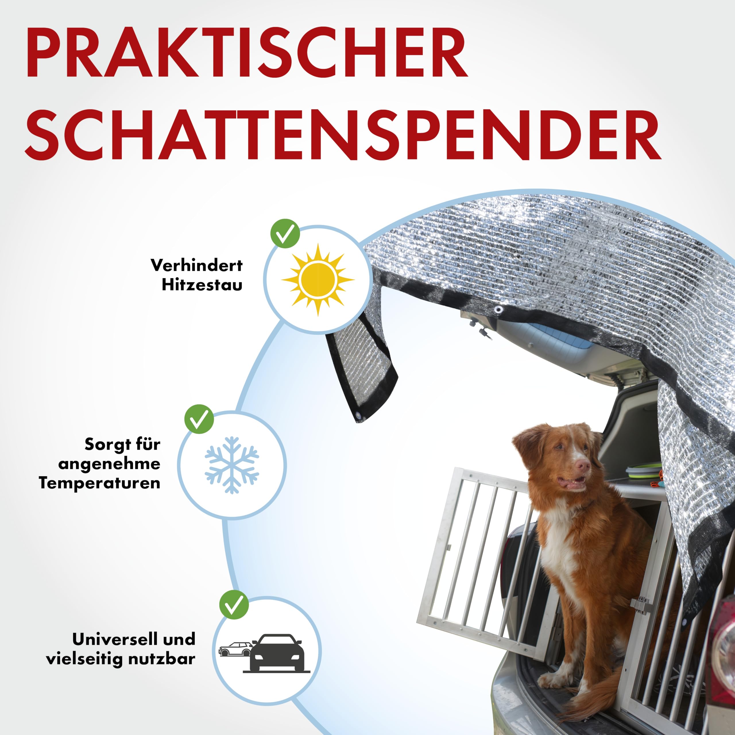 WALSER Schattennetz Auto 3x4 m, Alu Sonnenschutz Auto (bis zu 20° C kühler) für Hund mit UV-Schutz & Ösen - Hitzeschutz PKW Sonnenschutznetz Camping, Sonnensegel Garten reflektierend, faltbar + Tasche