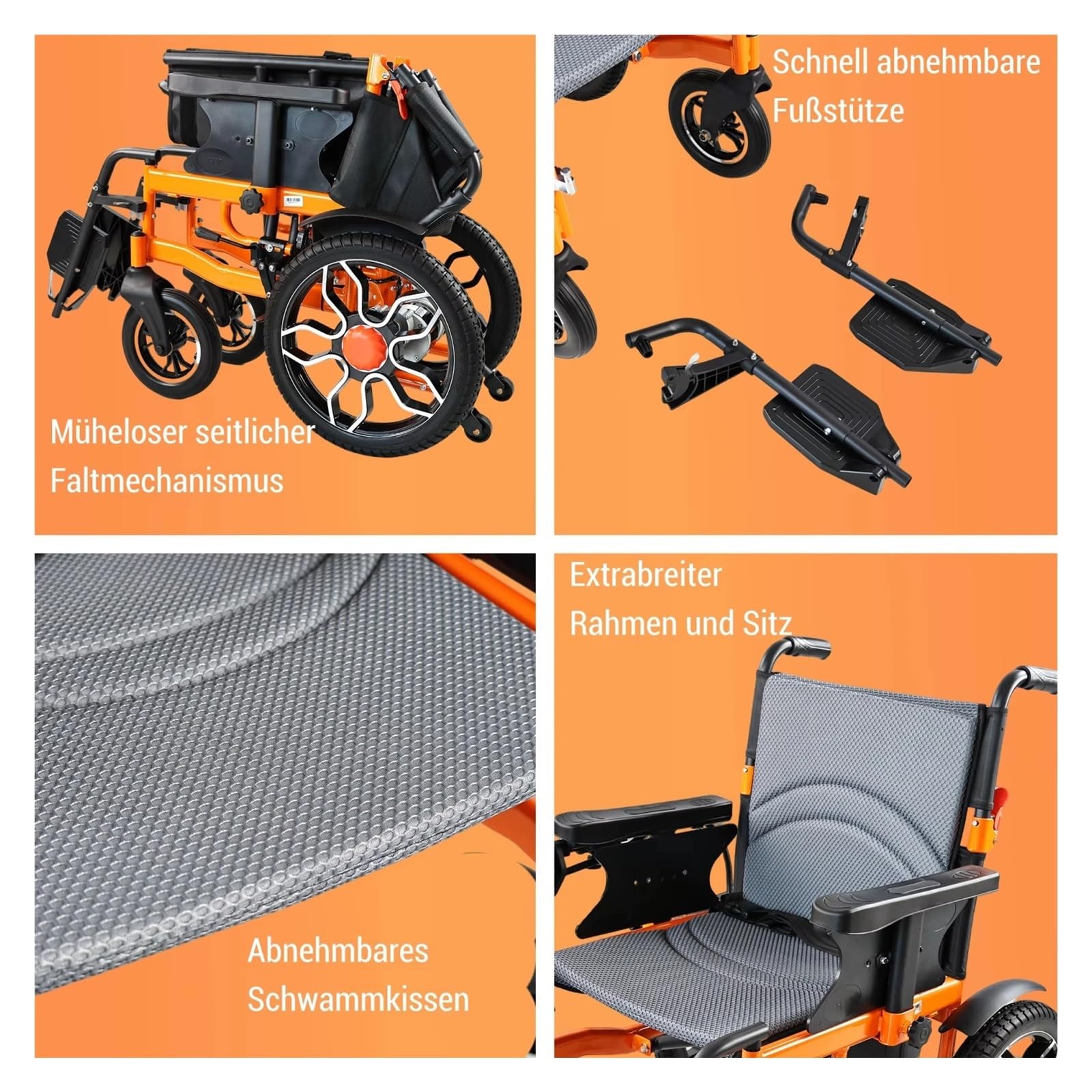Silla De Ruedas Eléctrica Plegable 500 W, Batería Litio Extraíble 12 Ah, Alcance 20 Km, Neumáticos Todoterreno 40 Cm For Uso Diario Y Al Aire Libre Movilidad Cómoda Fluida