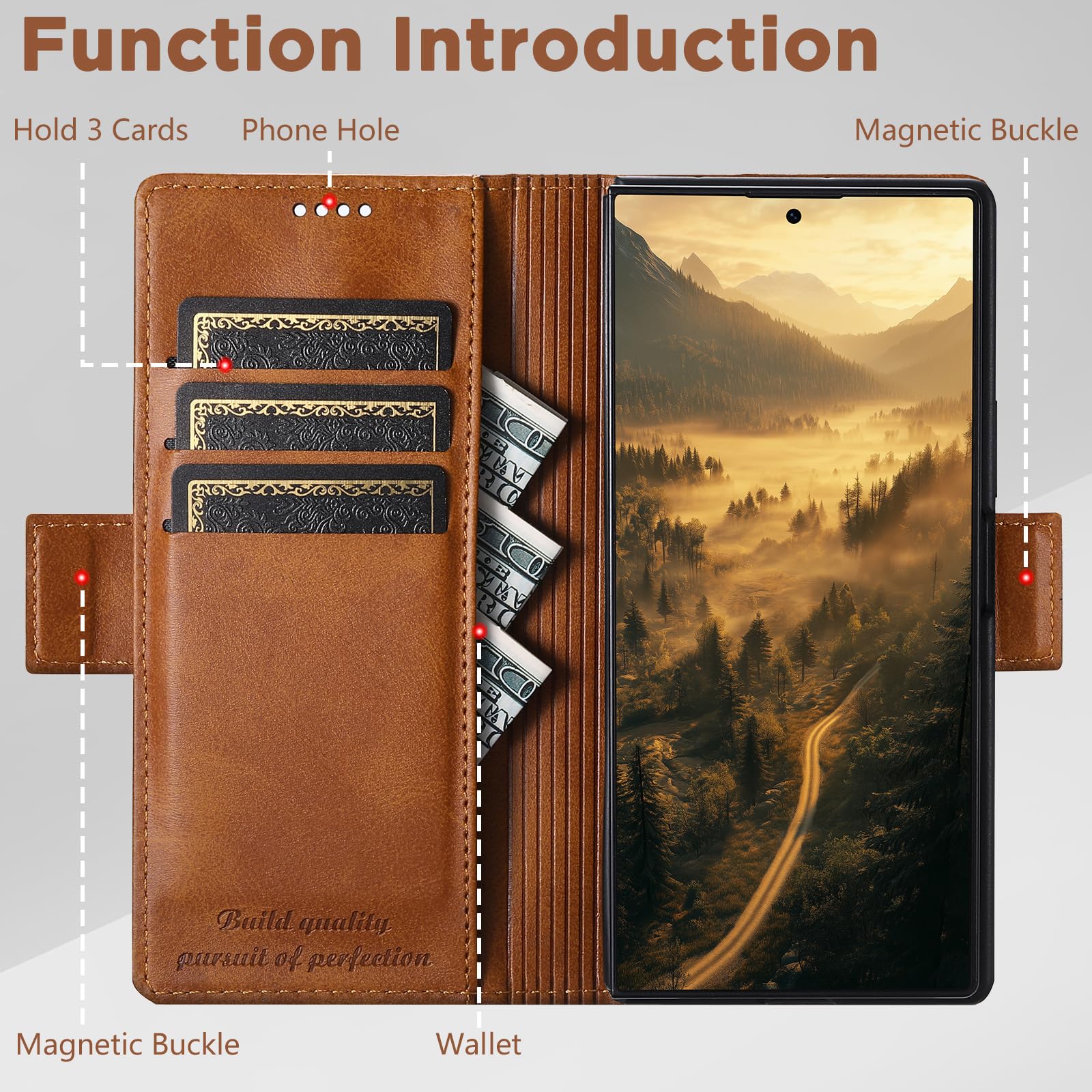 Portafoglio Cover per Samsung Galaxy Z Fold 8 Ultra, Chiusura Magnetica | D'epoca Affari Ribaltabile Pelle Protezione Custodia con Porta Carte Funzione Supporto Caso,Nero,Fold 8 Ultra