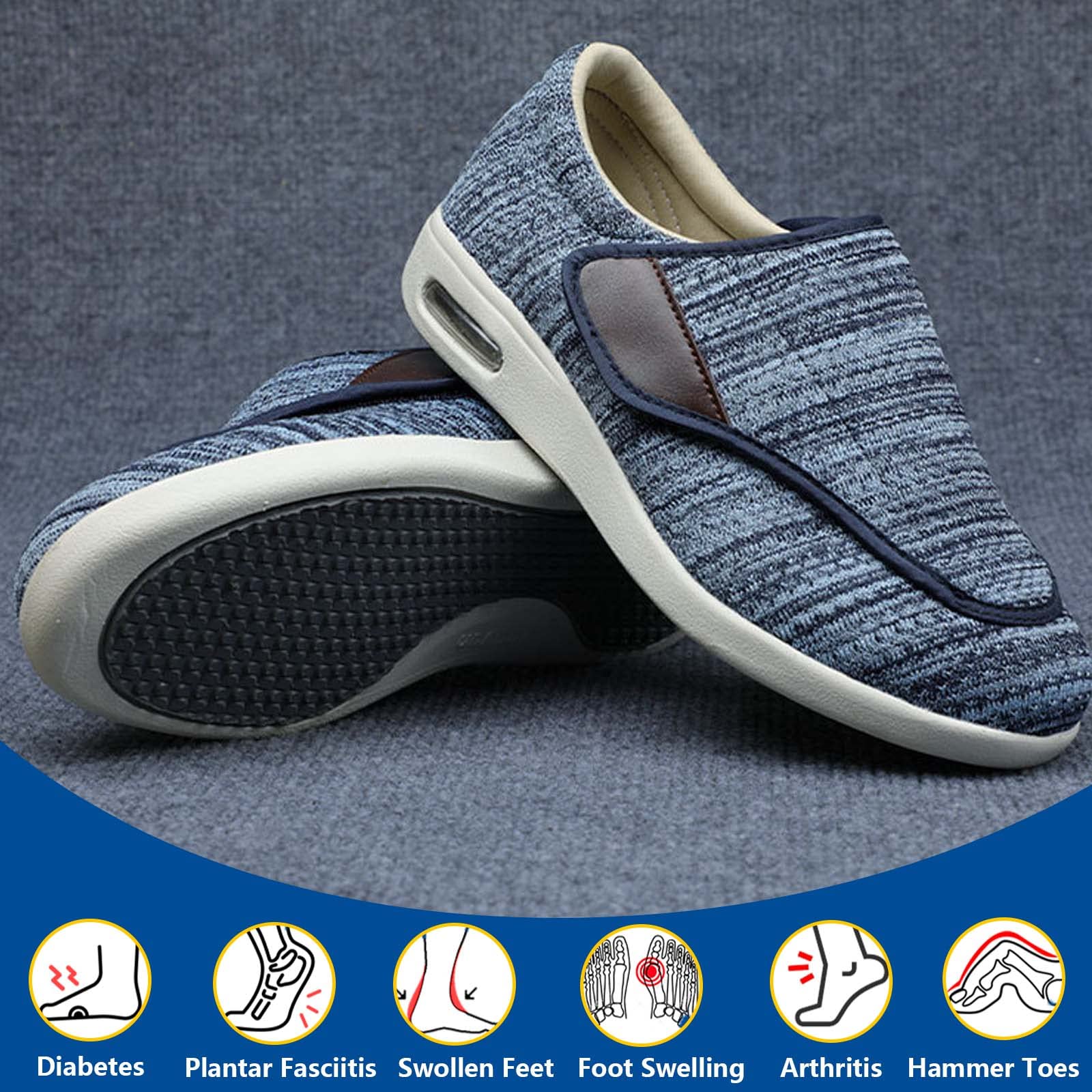 Scarpe Anziane Diabetiche Piedi,Scarpe da Artrite Gonfia Edema Scarpe da Riabilitazione Extra Larghe e Leggere Traspiranti per i Piedi gonfi e Anziani Light Blue EU 47(30.5cm/12in)