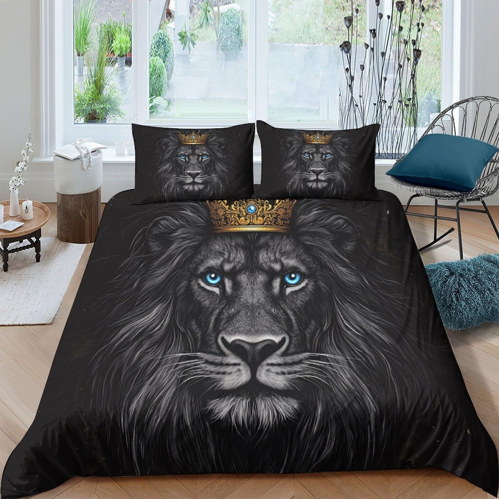 Ctjqhvkz Style-3 3D Printed Black Lion Crown Fitted Sheet Microfiber Non Slip Mattress Cover For Bedroom Dorm Room Decor Single（135X200cm）