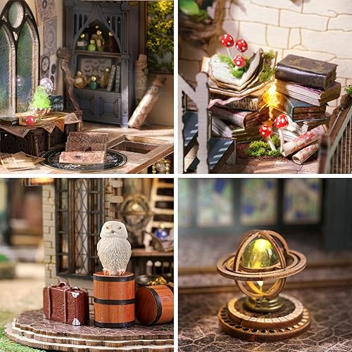 Miniatura 5 de Roroom Kit de casa de muñecas en miniatura y muebles, modelo de casa de muñecas de madera 3D con cubierta a prueba de polvo y LED, idea creativa de