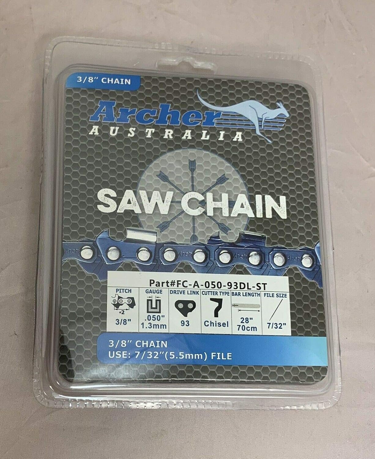 28" Archer Chainsaw Chain 3/8" pitch FULL CHISEL SKIP TOOTH .050 Gauge 93DL