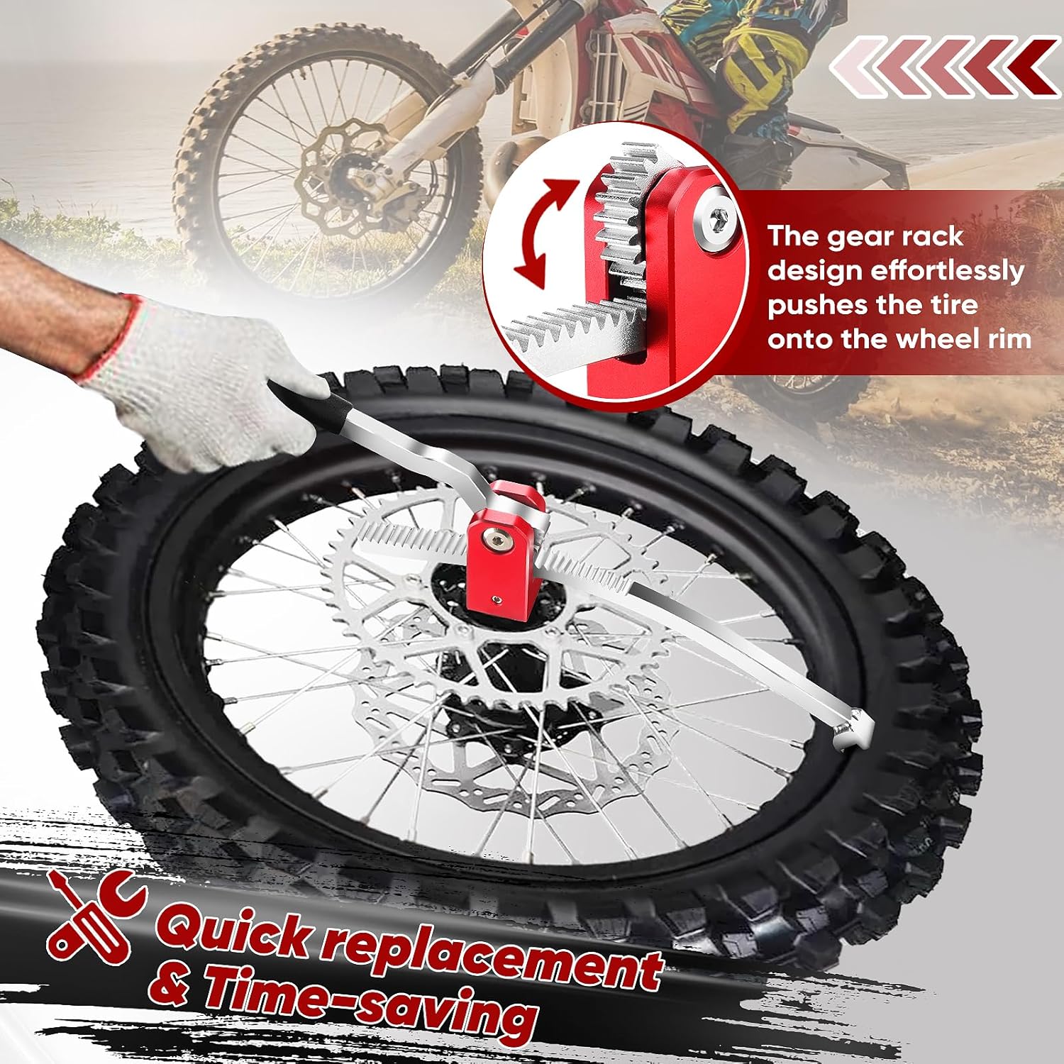 Dirt Bike Tire Changing Tool Kit, Suitable for 16-21 Inch Wheels, Including 10/12/15mm Axle Adapters, Quick Tire Change in The Wild, and Foldable Design for Easy Portability (Red)