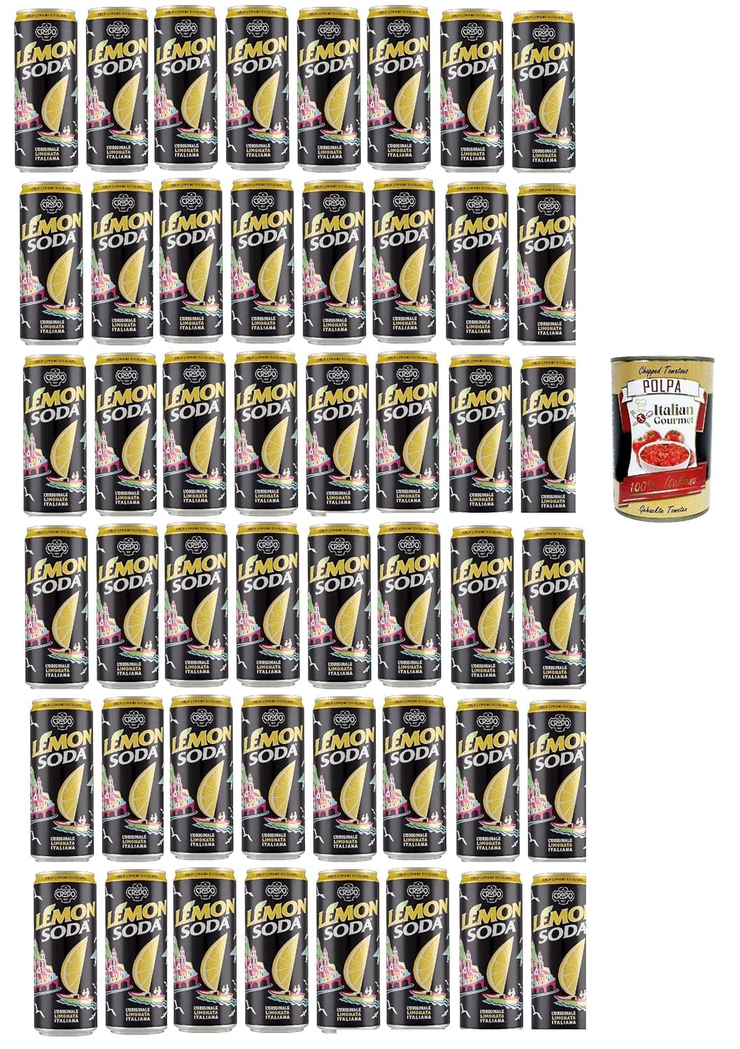 Lemonsoda, Lemon soda, Doses de citron au citron, boisson italienne, boisson gazeuse de limonade, des citrons italiens, 48x 330 ml + Italian Gourmet polpa 400g