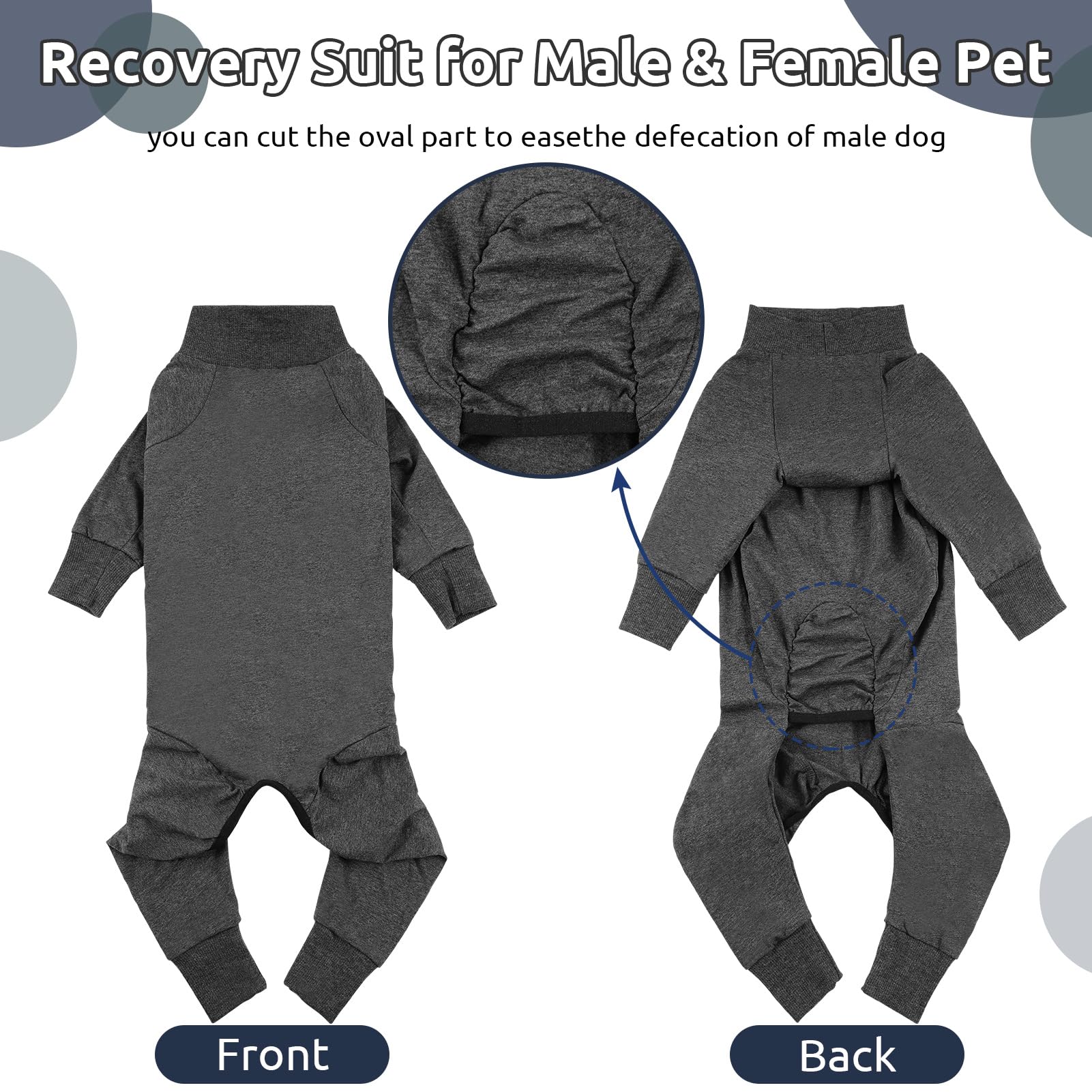 CITÉTOILE Tuta di Recupero per Cani e Gatti di Grossa Taglia, Camicia da Pigiama Protettiva a Maniche Lunghe per Animali Domestici, Alternativa al Collare Elettronico, Grigio, M