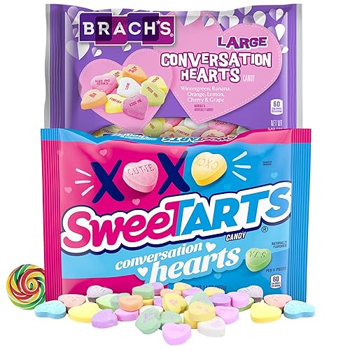 Brachs and Sweetarts - Corazones de conversación dulces surtidos con sabor a frutas recuerdos de fiesta del día de San Valentín o regalos para