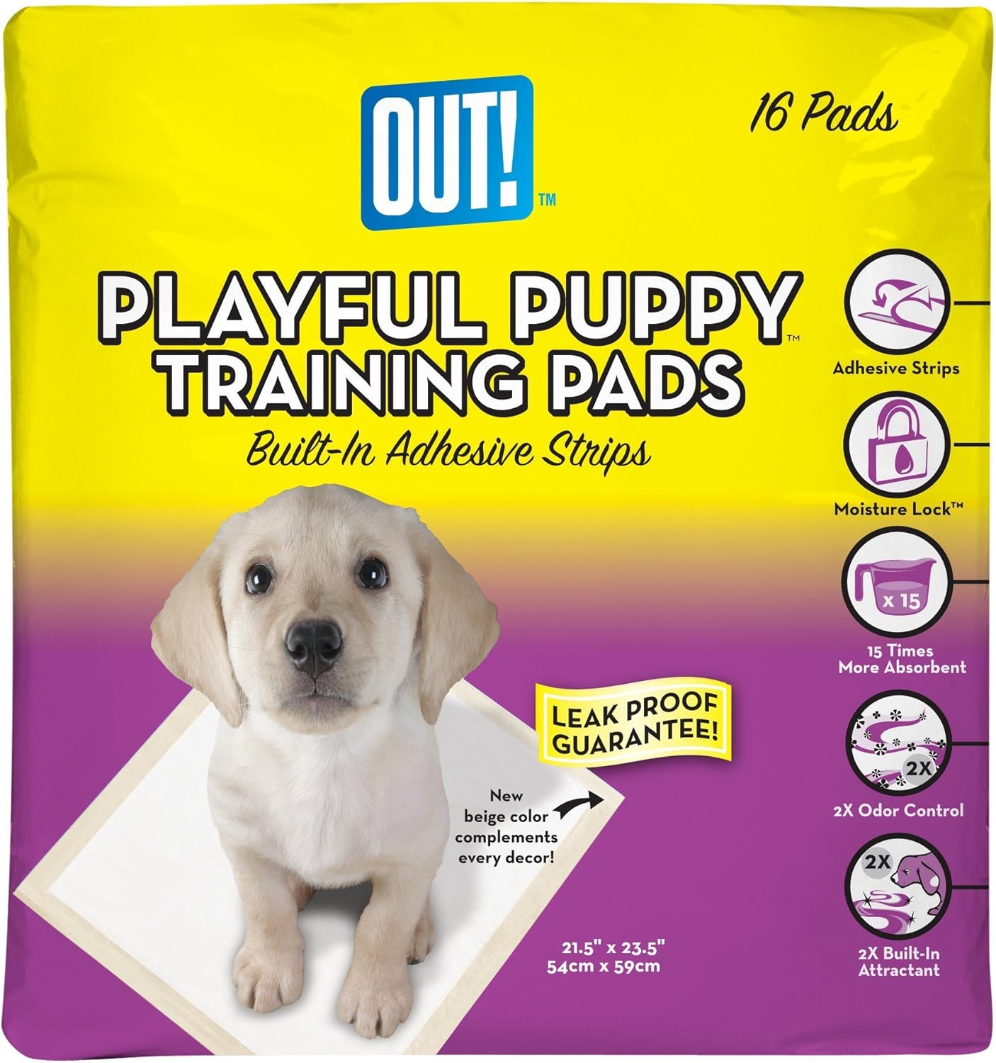OUT! Playful Puppy Training Pads for Puppies, Built in Adhesive Strips,16 Count