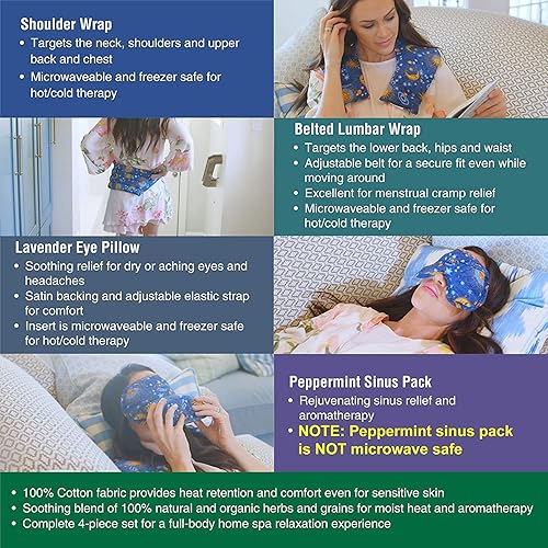 Miniatura 2 de Nature's Approach Juego de 4 almohadillas térmicas para aromaterapia, con 12 hierbas calmantes, juego de 3 almohadillas térmicas para microondas con