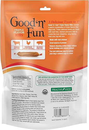 Vista 24 de Good 'n' Fun Masticables de triple sabor para todos los perros, 12 onzas, dale a tu perro masticables de larga duración hechos con piel de res