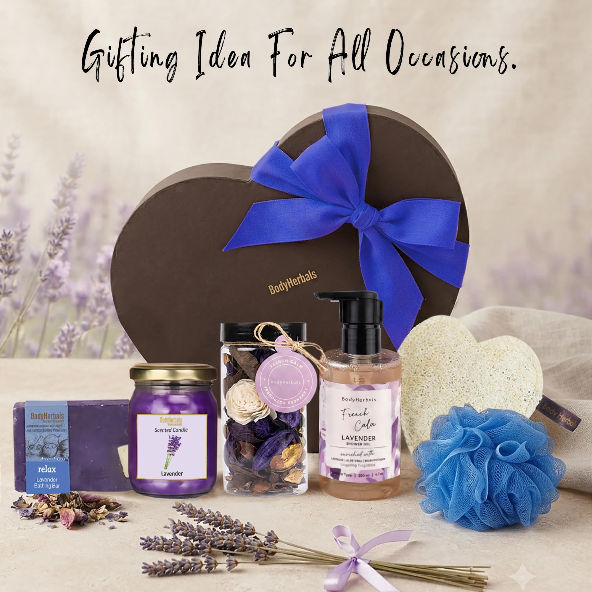 BodyHerbals Lavender Surprise Bath & Body Care Gift Set for Women & Men – 6 Pcs Skin Care Kit with Spa Accessories | Vegan Luxury Gift Box for Birthdays, Anniversaries, Valentine’s Day, Raksha Bandhan Gift & Special Occasions 3