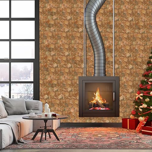 Miniatura 7 de Yipscazo 10 azulejos de pared de PVC cobre para despegar y pegar, para cocina, baño, lavandería, cámper, chimenea (11.8 x 10.24 pulgadas, hexagonal)