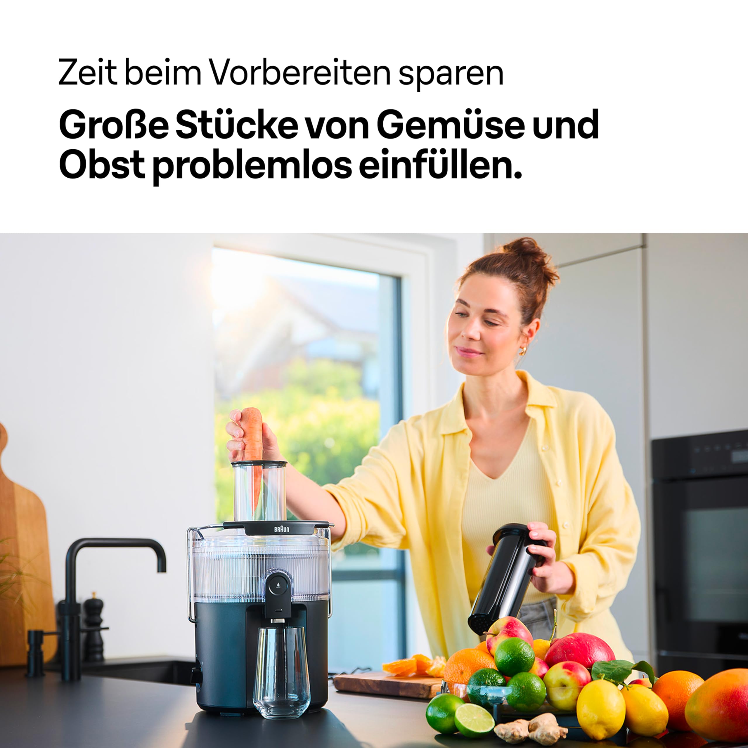 Braun MultiJuice 5 SJ500, Zentrifugalentsafter mit ColdXtract-Technologie, 75 mm Einfüllöffnung, 1,5L Fruchtsaftbehälter, Anti-Tropf-System, 4-faches Sicherheitssystem, Edelstahlfilter, 800W, Schwarz