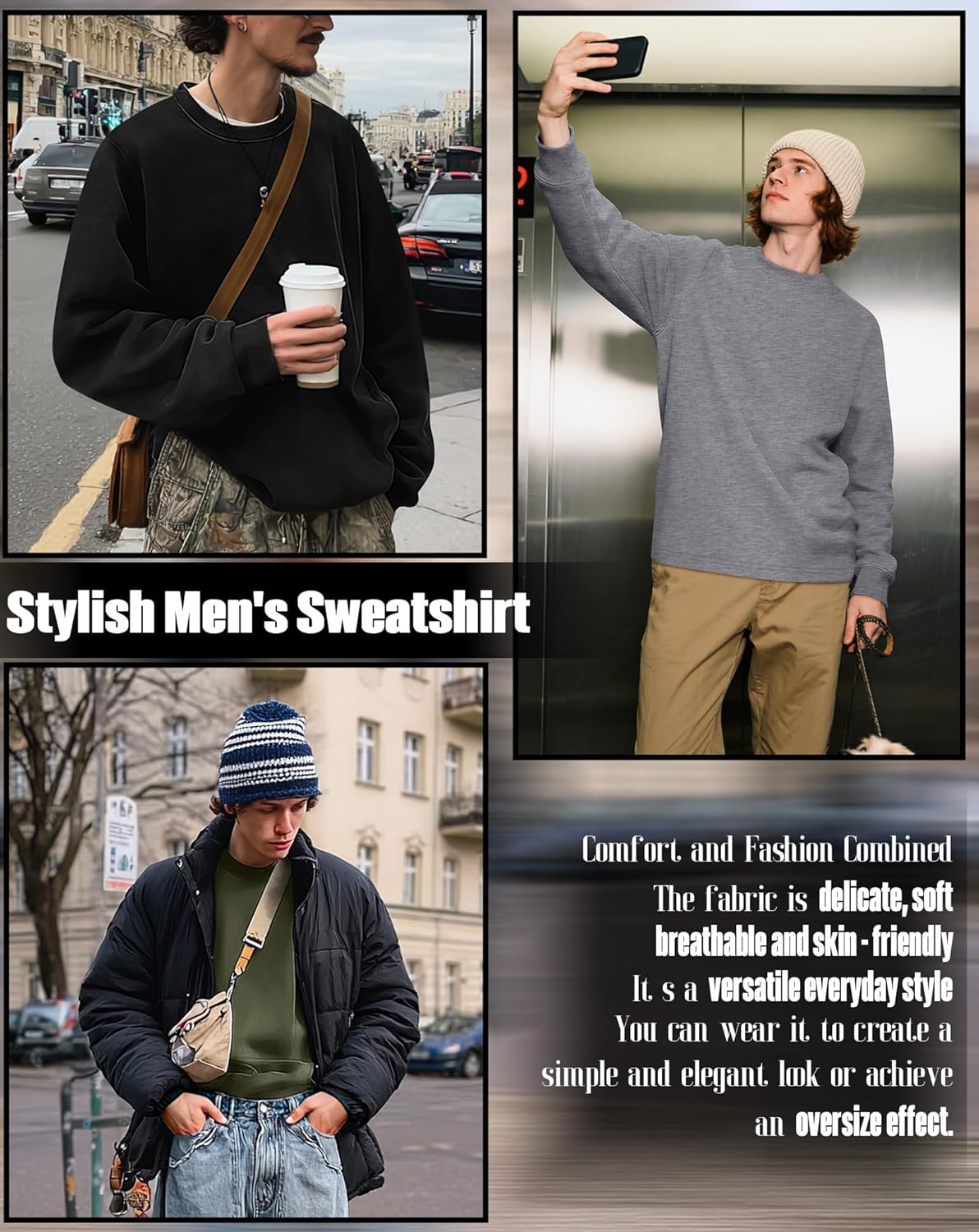 3 Packs Mens Big and Tall Sweatshirts Long Sleeve Crew Neck Pullover Shirts Lightweight Casual Basic Tops - Image 2