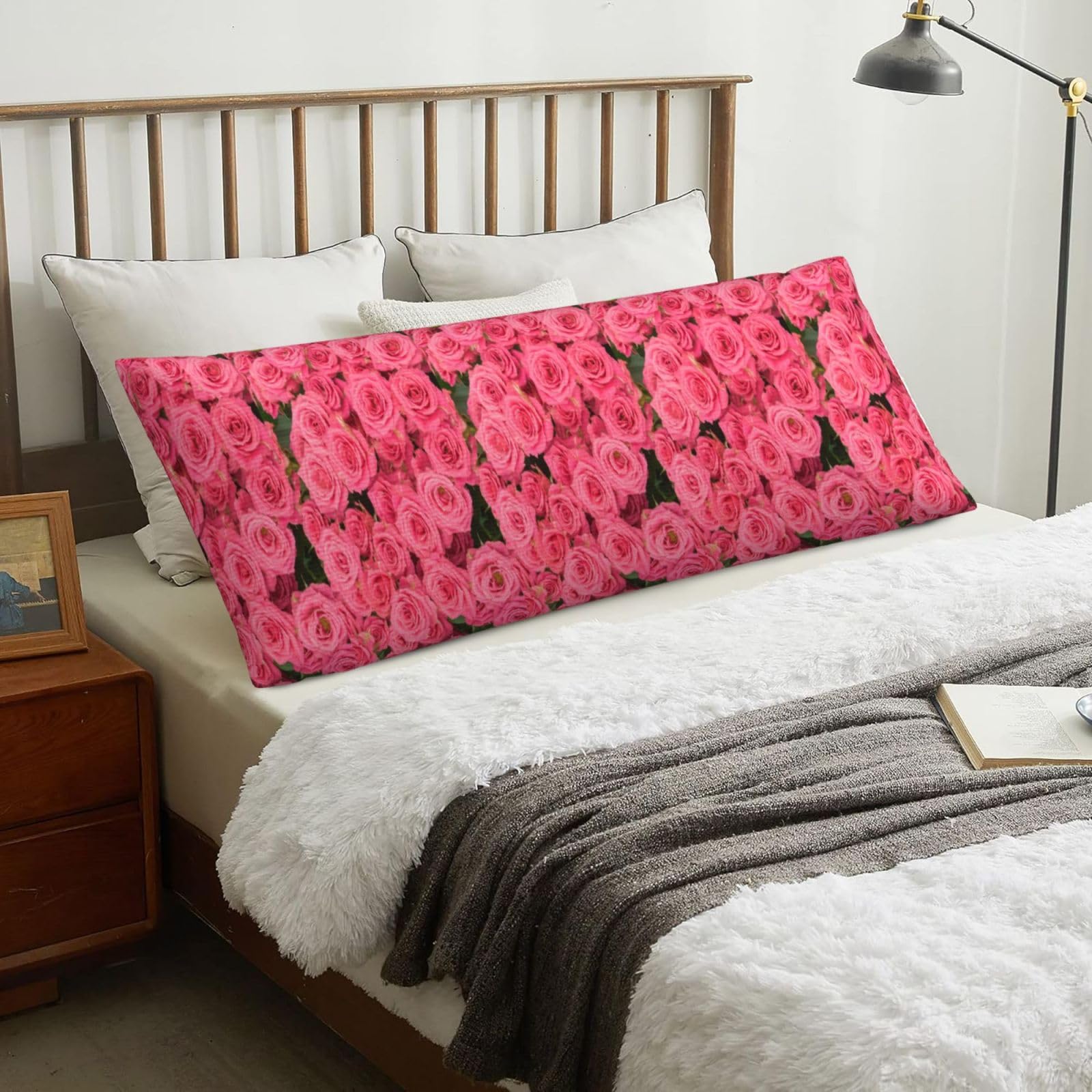 Pink Rose, Body Pillow Cover with Zipper,Long Body Pillowcase 20 x 60 in