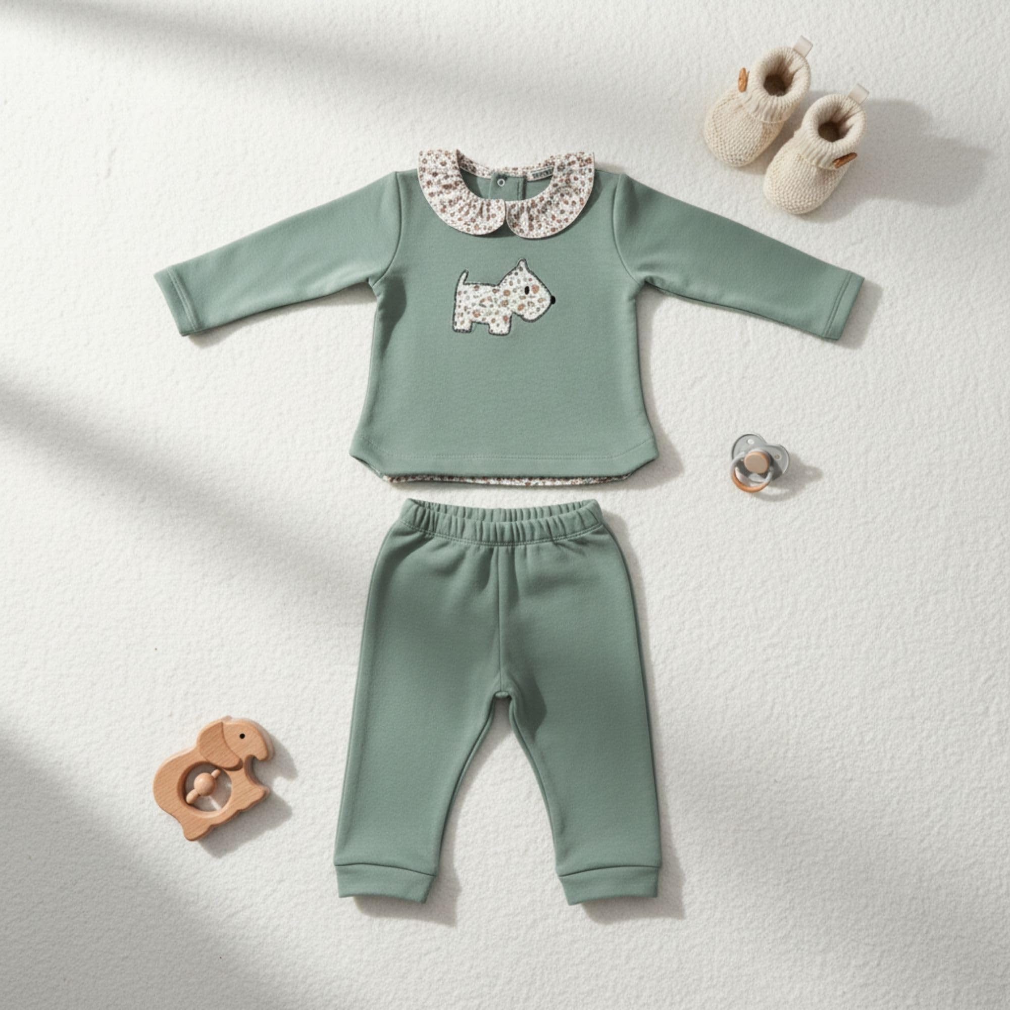 BABIDU | Chandal Niña con Sudadera Bordado Casita, Cuello y Volantes Florales, Pantalón Largo a Juego, Conjunto Completo Felpa Algodón Suave, Ropa Infantil de 1 a 4 Años