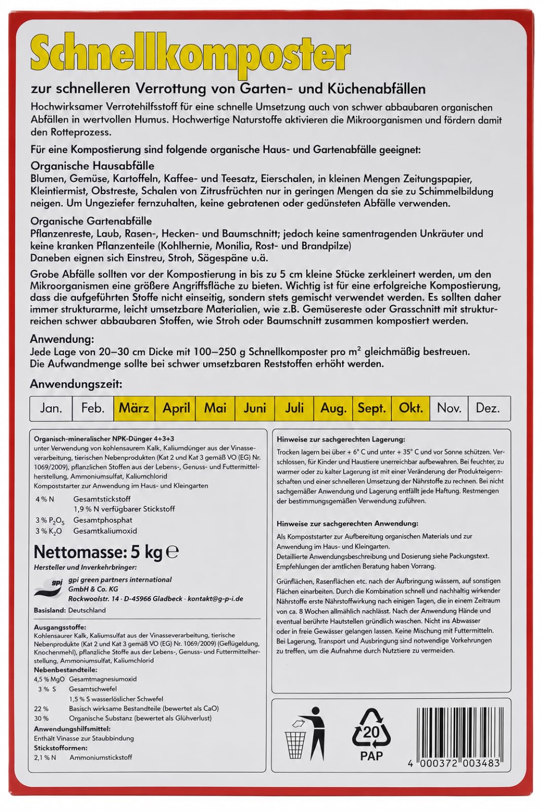 Generisch Schnellkomposter 3 x 5 kg (15 kg) Kompoststarter & Rottebeschleuniger, NPK 4+3+3, für Garten- und Küchenabfälle, fördert Humusbildung und Kompostierung | Schnelle Rotte, Fördert Humus, Aktiviert Mikroorganismen, Für Gartenabfälle ,Einfache Anwen