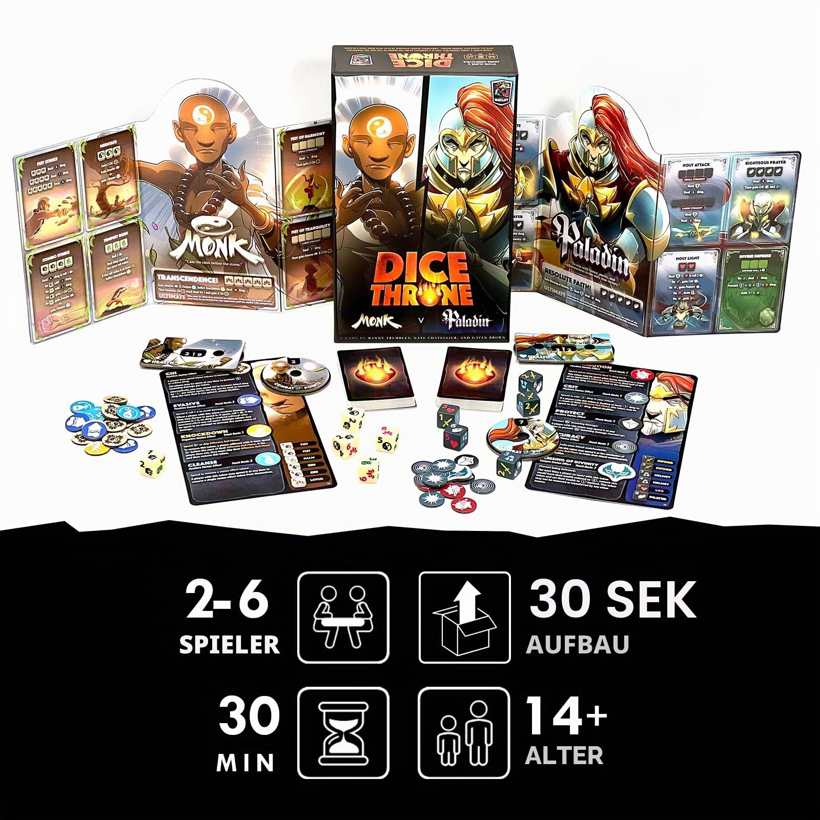 ROXLEY GAMES Dice Throne | Dice Throne: Monk Vs Paladin | Tactical Dice and Card Battle Board Game, Compatible with Other Dice Throne Sets | 2 to 6 Players | 20 to 40 Minutes