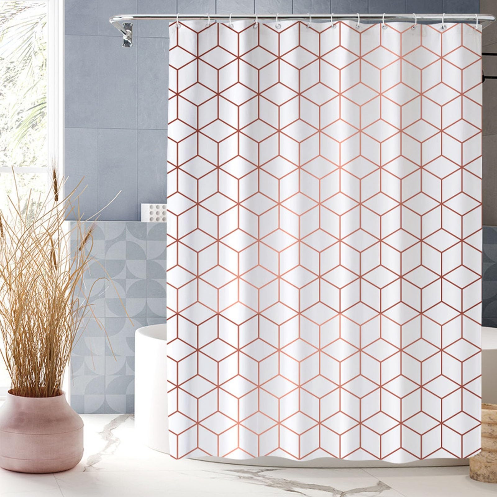 XUEDNGM Shower Curtain Anti Mould Weighted 160 x 190 cm(63 x 75inch) Quick-Drying, Washable, Weighted Hem, Customizable, with Hooks Mould Resistant Polyester Fabric Bath Curtains, White cube