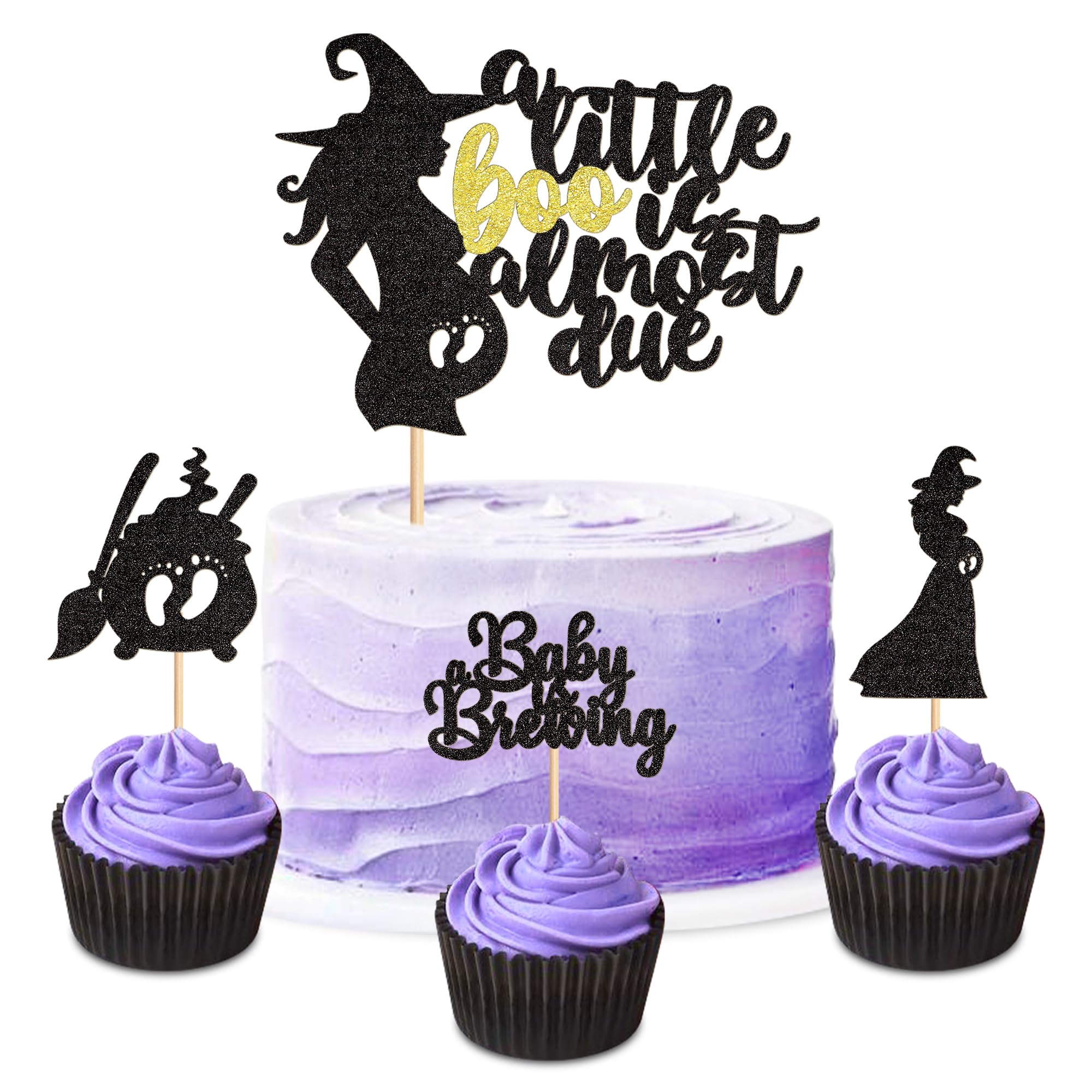 Blumomon 25Pcs Halloween Baby Birthday Cake Toppers ''A Little Boo Is Almost Due'' Cake Decoration Halloween Theme Birthday Anniversary Babyshower Party Supplies — image 1