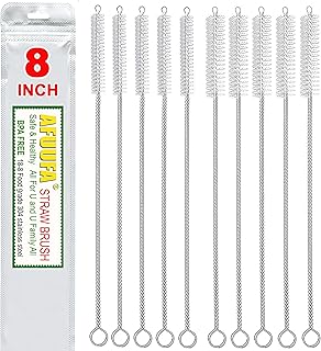 AFUUFA Straw Cleaner Brush Set 10 Pack, 5-Piece 8â€ x 8mm Straw Brush and 5-Piece 8â€ x 10mm Piper Cleaners for Hummingbirdâ€‚Feeders, Nylon Bristles and Stainless Steel Straw Brushes (Clear)