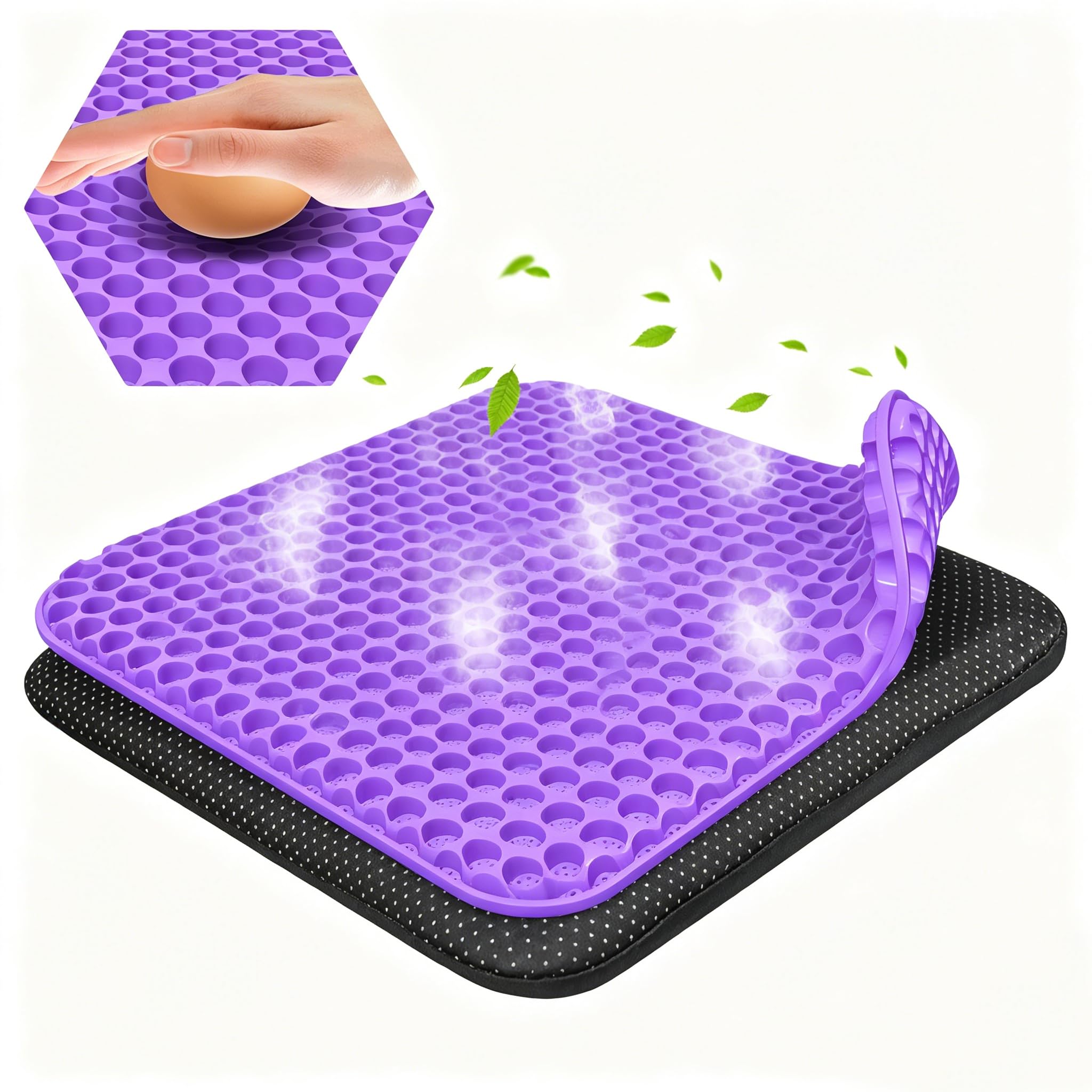Gel Seat Cushion for Long Sitting,Double Thick Support Pressure Cushion with Non-Slip Cover,Soft & Breathable Sitter Cushion for Back Pain Relief,Office Pad for Chair,Car & Wheelchair(Purple-40×35cm)