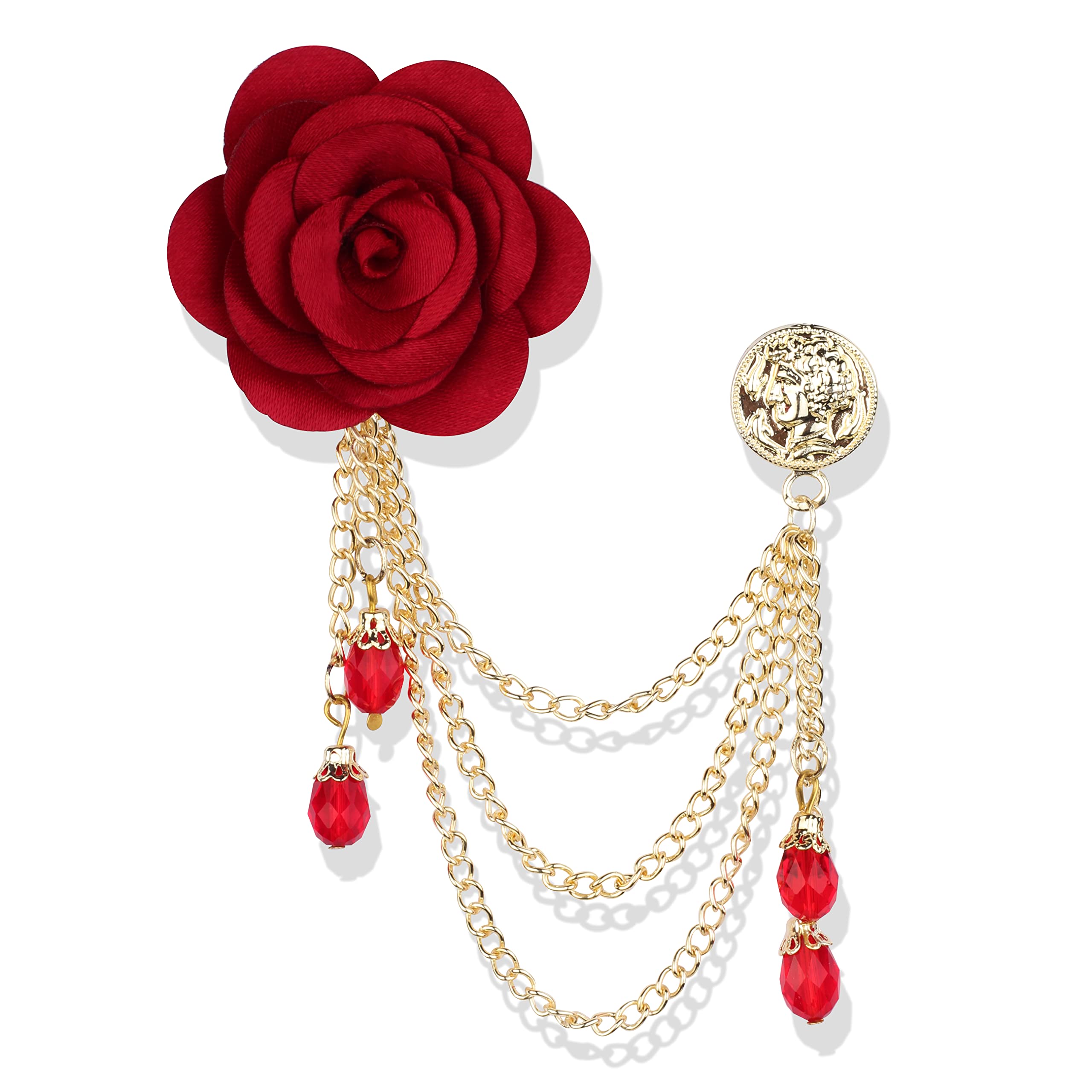 PANJATAN Ravishing Red Pearl Toned Rose Golden Non-Precious Metal Chain Pin Brooch for Men and Women (B07XMRB4RS) Amazon Price History, Amazon Price Tracker