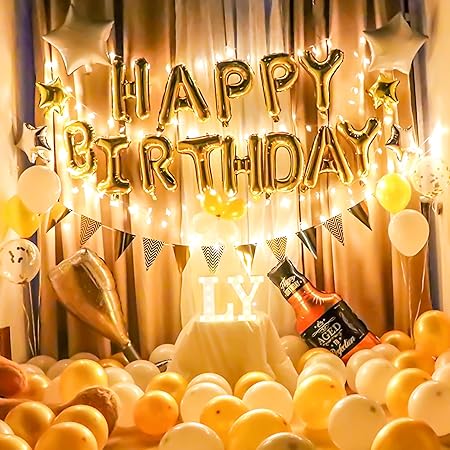 Amazon Omew 風船 誕生日 バレンタインデー 飾り付け Ledスターライト灯串付き Happy Birthday バルーン パーティー 装飾 ギフト プレゼント パーティーグッズ 誕生日プレゼント 雰囲気最高 金と白 風船 バルーン おもちゃ
