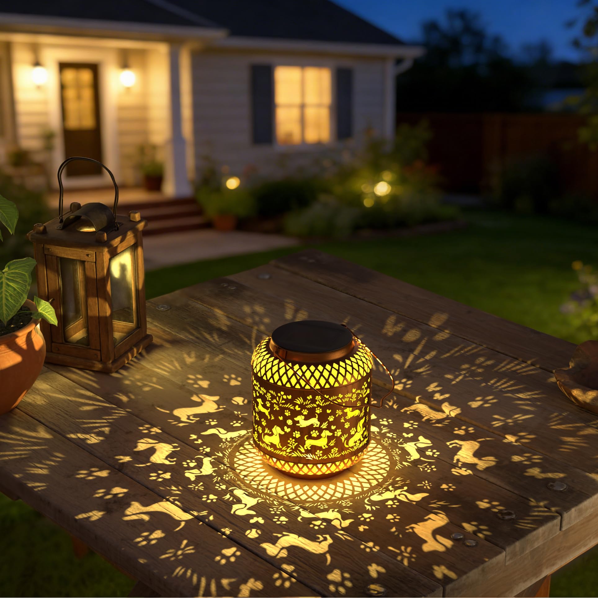 Dachshund - Linterna solar de jardín para decoración al aire libre, regalos de cumpleaños para mujeres, mamá, abuela, luz colgante de metal impermeable para patio, porche, patio trasero