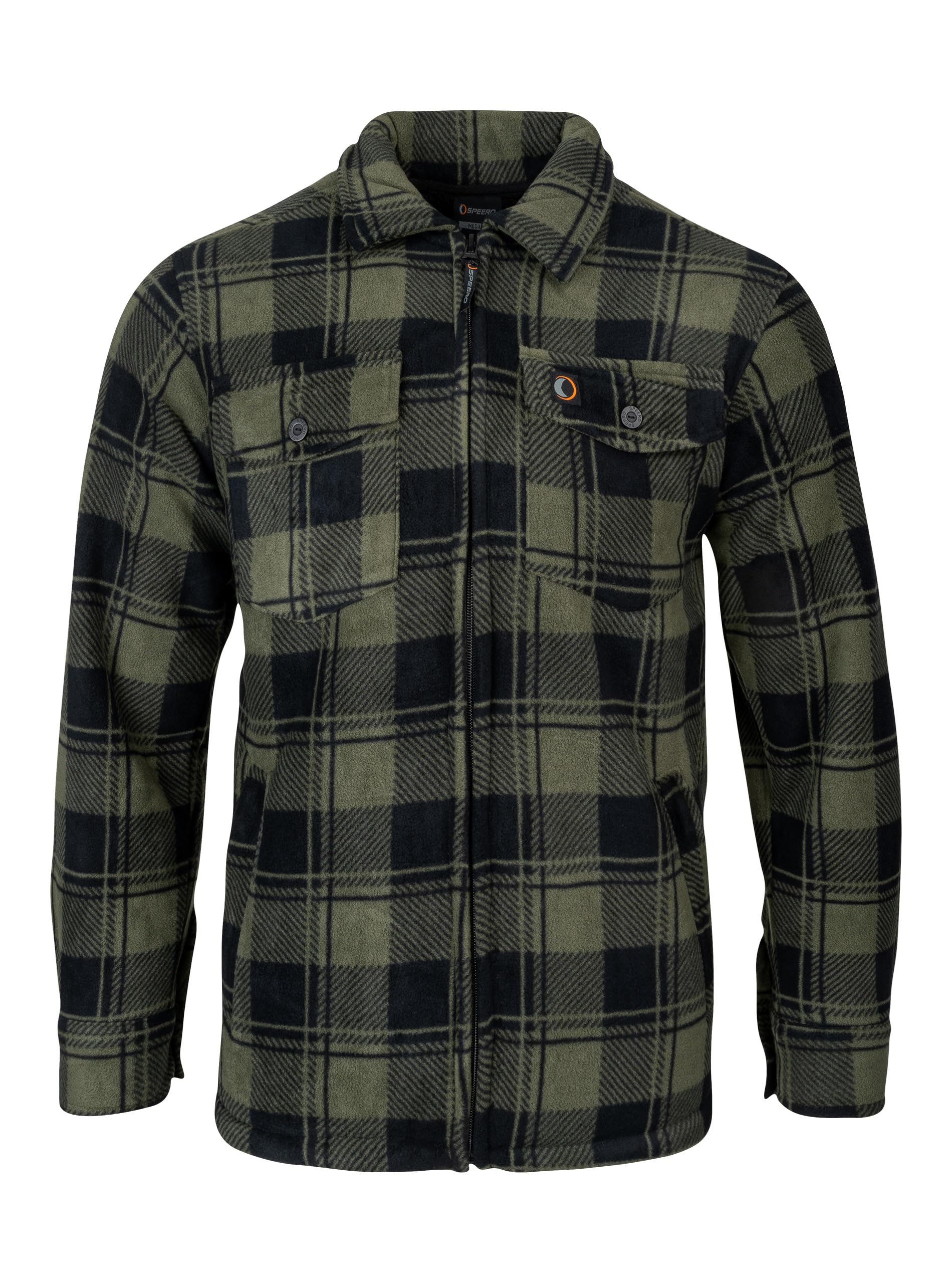 SPEERO Sherpa Fleece Lined Shirt Men Green XXL – Warm Lumberjack Jacket with Pockets & Button Cuffs, Winter Flannel Shirt for Outdoor Activities and Casual Wear