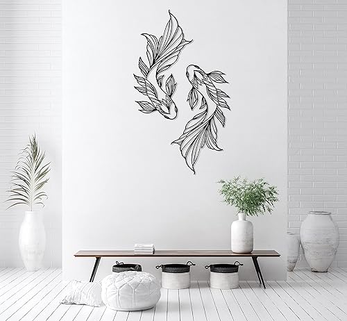 Miniatura 6 de Koi Fish - Arte de pared de metal con diseño de escuela de peces, decoración de pared interior de la familia de peces, diseño del hogar de Feng