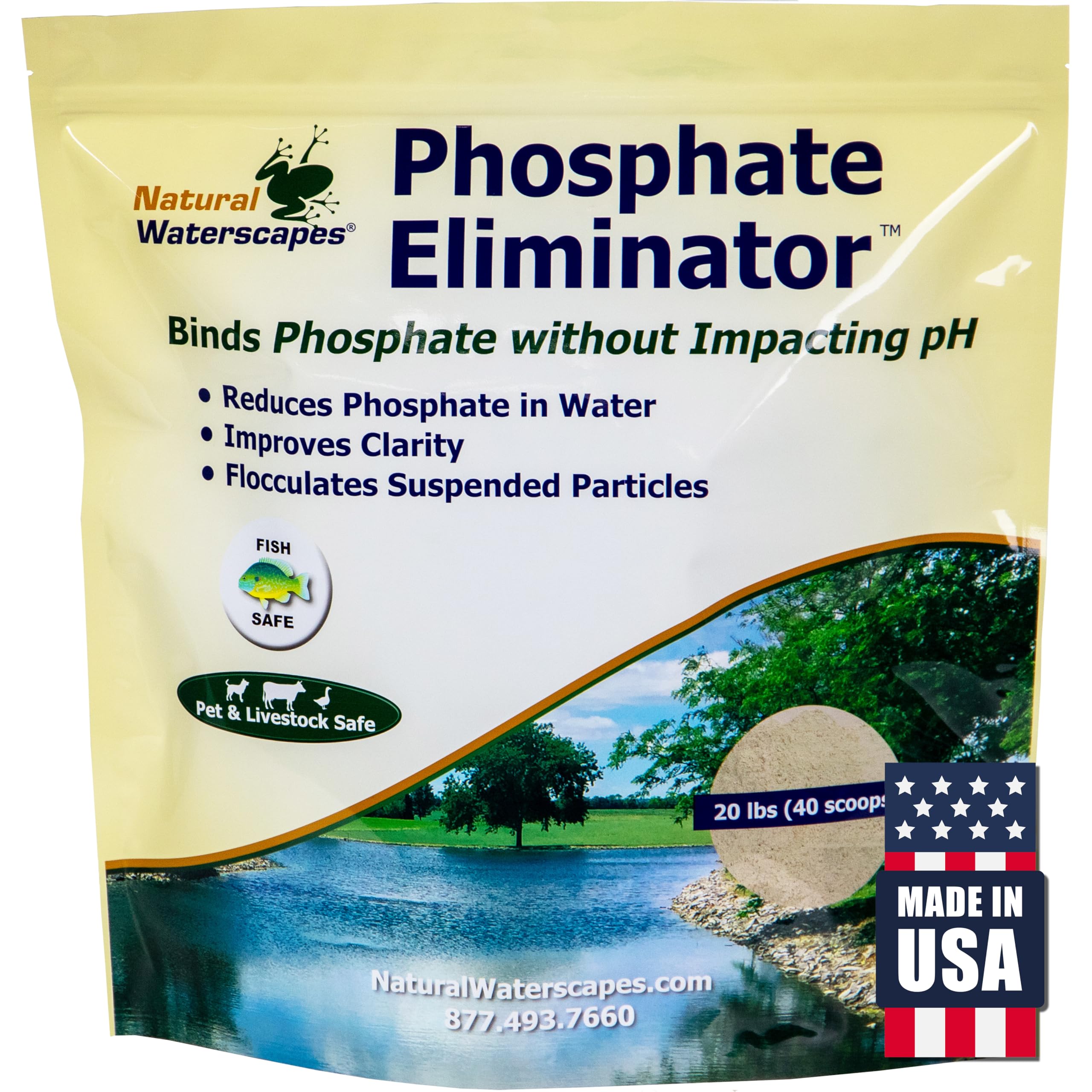 Phosphate Eliminator 20 lb (40 Scoops) | Pond Phosphate Remover, Water Clarifier, pH Buffer