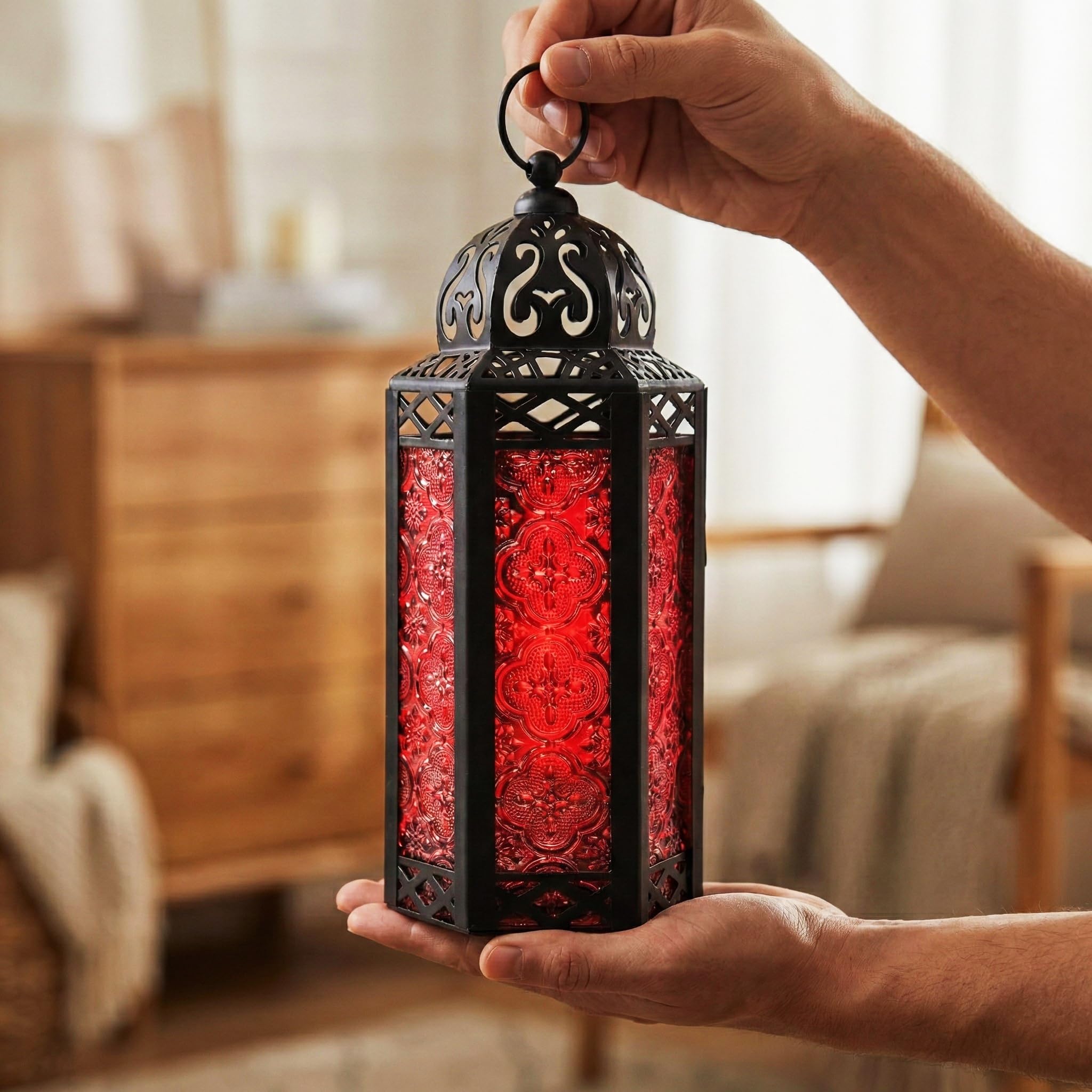 Lanterne in stile marocchino, metallo, Red, medium