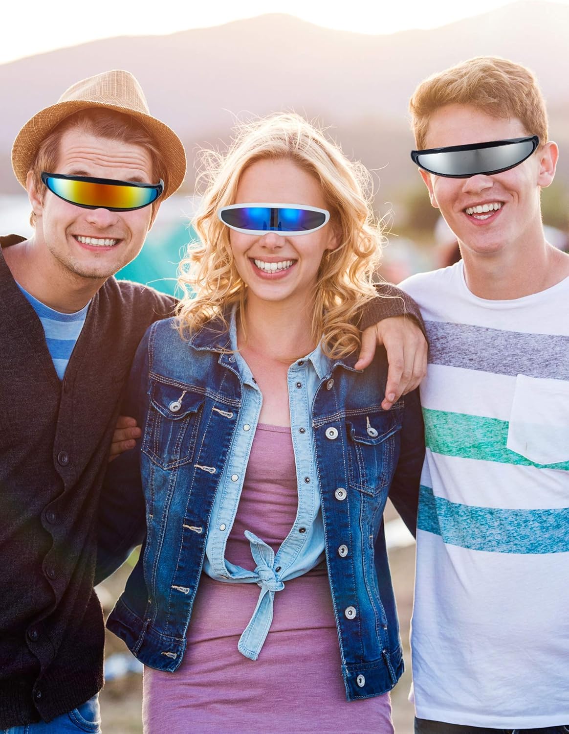 4 Pairs Futuristic Narrow Cyclops Sunglasses Robot Space Costume Color Mirrored Lens - Image 6