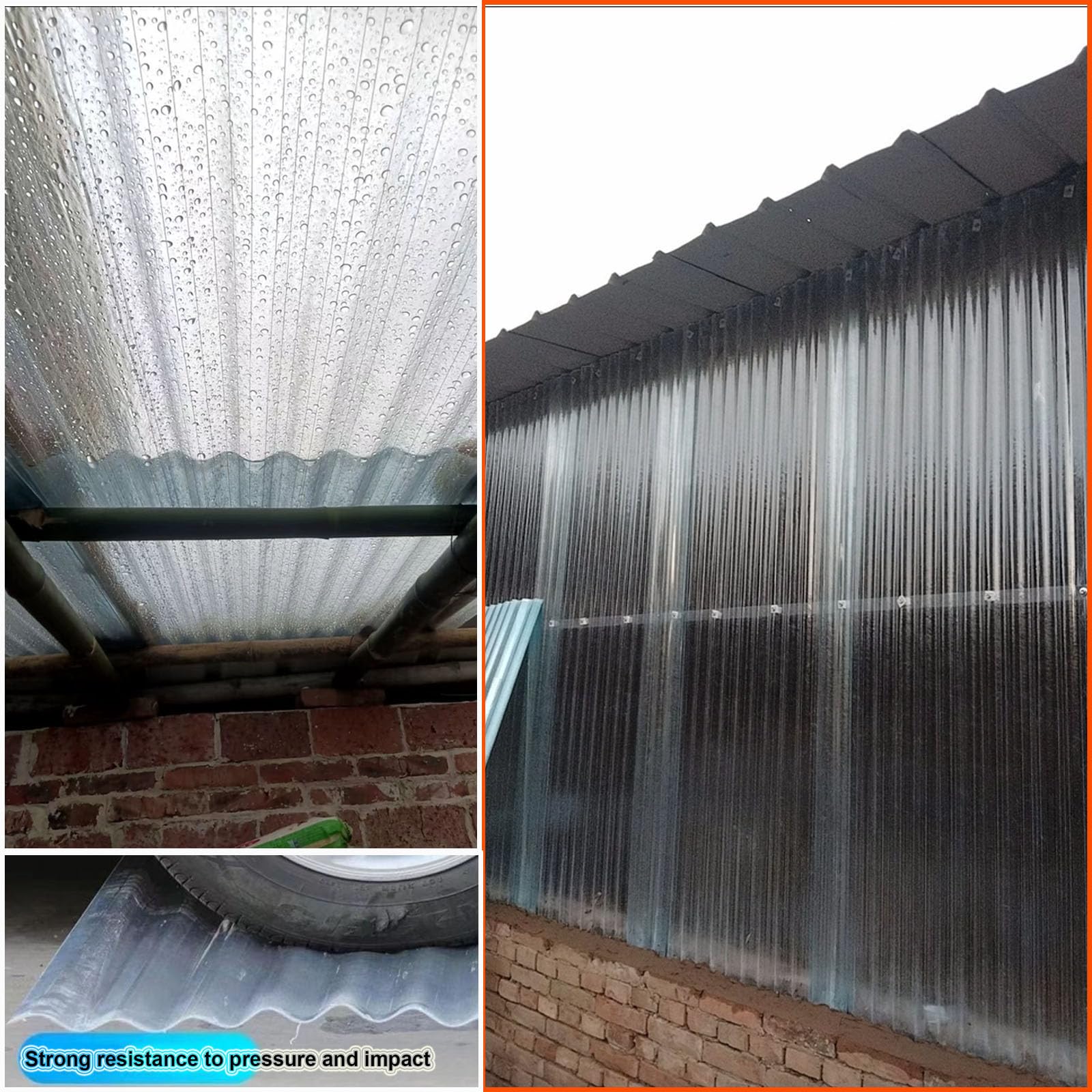 1.2mm Planchas Transparentes Tejados, 2/4/5/8/10/13/15/20pcs Hojas De Techo Corrugado, Paneles Para Tejado Resistentes Al Impacto, FRP Con Resistencia A Los Rayos UV (0.9×0.9m,4pcs)