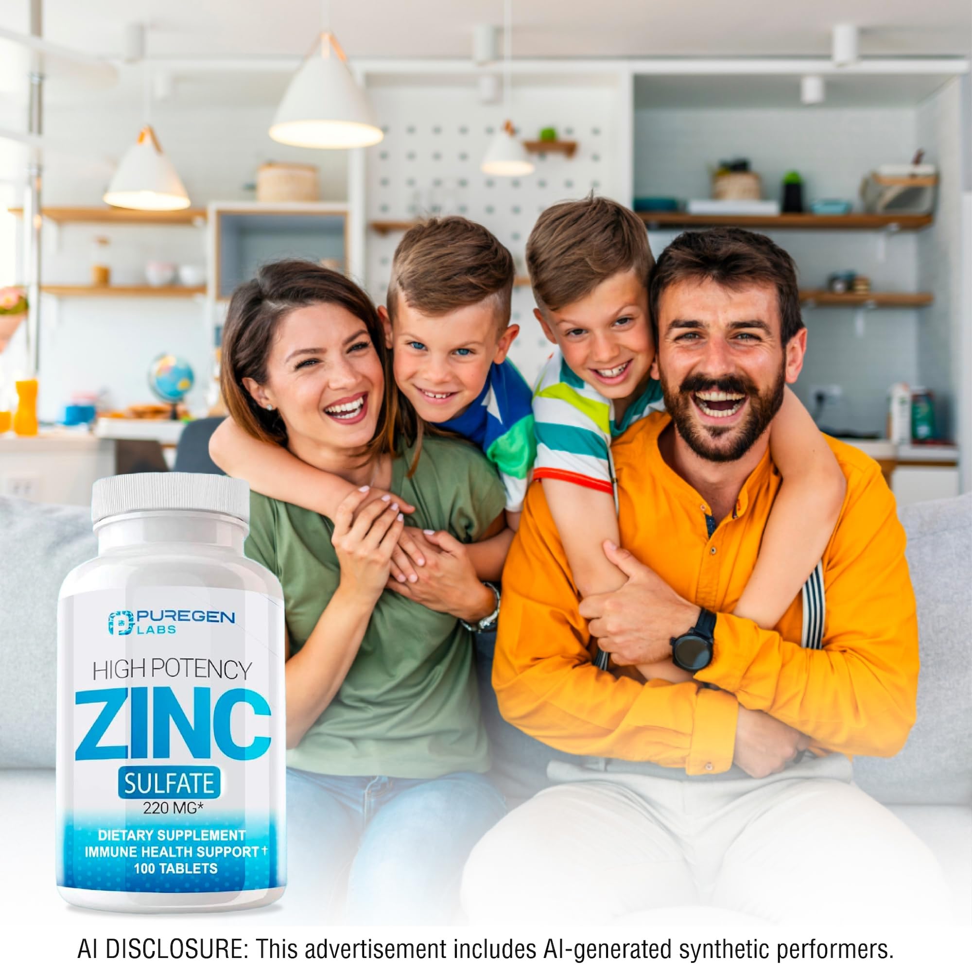 Puregen Labs Zinc 220mg High Potency Supplement - Zinc Sulfate, 100 Tablets — Amazon image 3