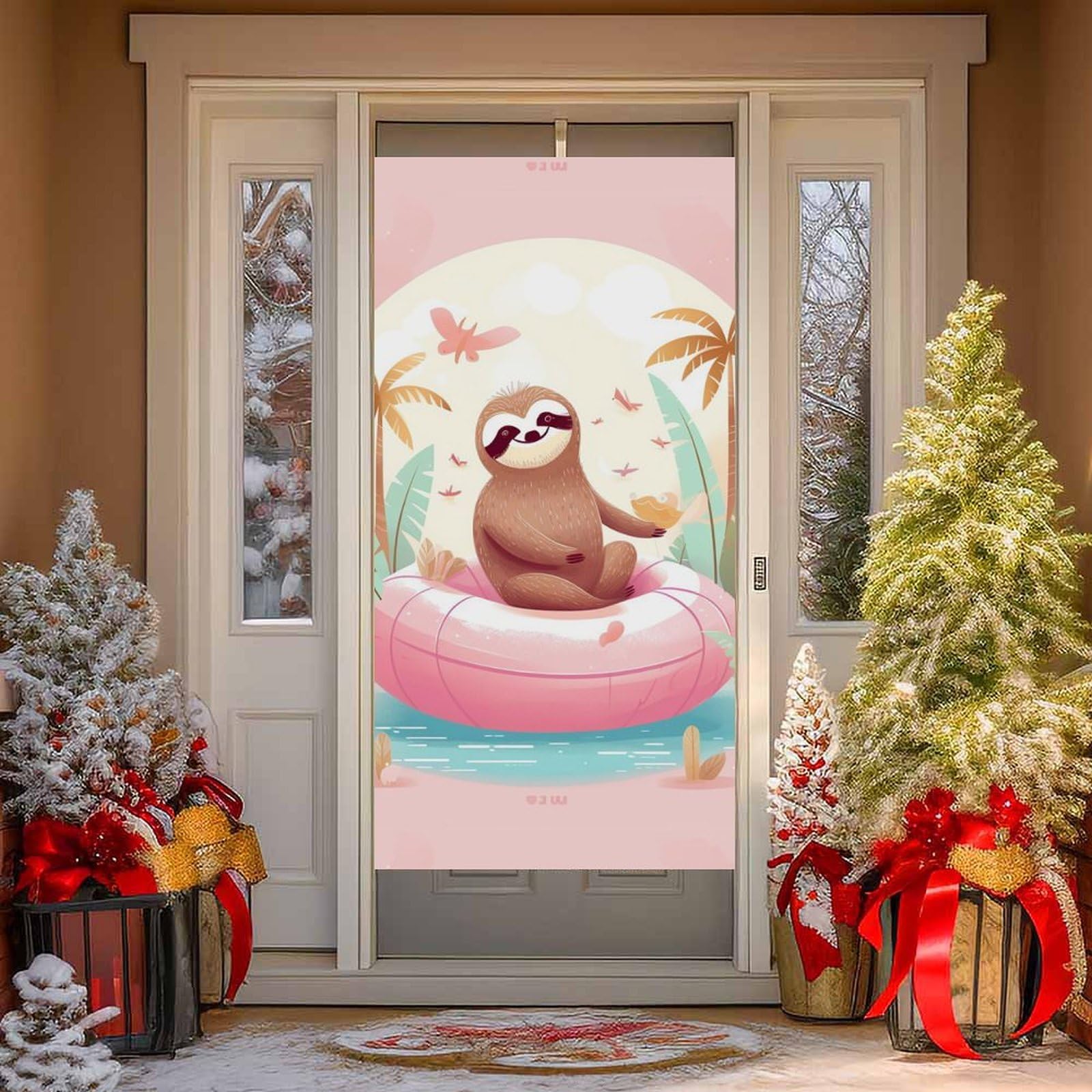 NTVOWPZO Sloth Flamingo Door Curtains for Doorway Privacy Dividers Door Banner Blackout Curtains Fabric Door Window Curtain for Home Bedroom Kitchen Decor 35.4x70.9 in Decorative Banner