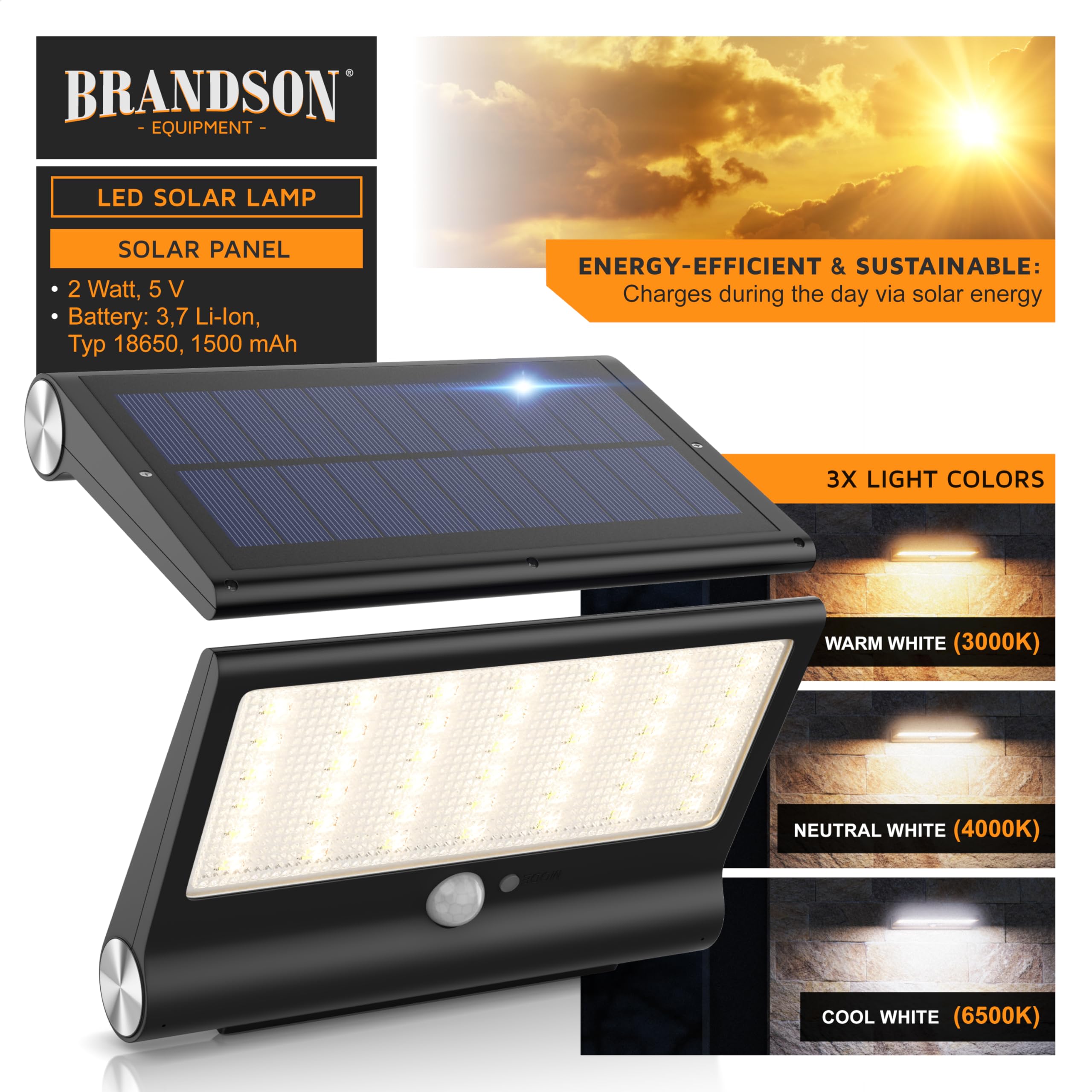 Brandson Solar Wall Light, Outdoor Solar Motion Sensor Lights, 84 LEDs, 3 Color Temperatures, IP54, 280 Lumens, Black, Rustic - Image 4