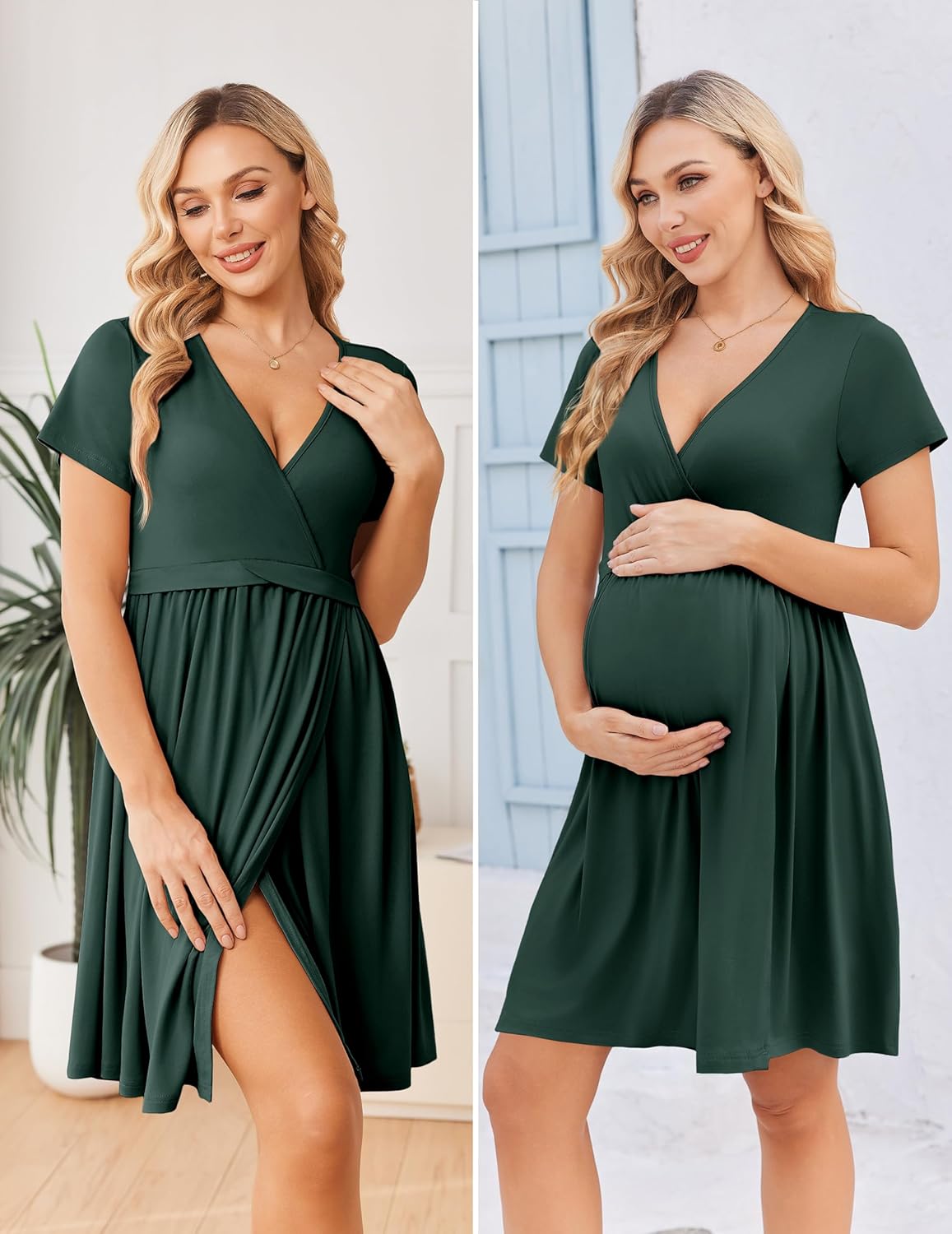 Ekouaer Women 3 in 1 Labor and Delivery Gown Split Front Flap Maternity Hospital Dress Nursing Nightgown for Breastfeeding - Image 5