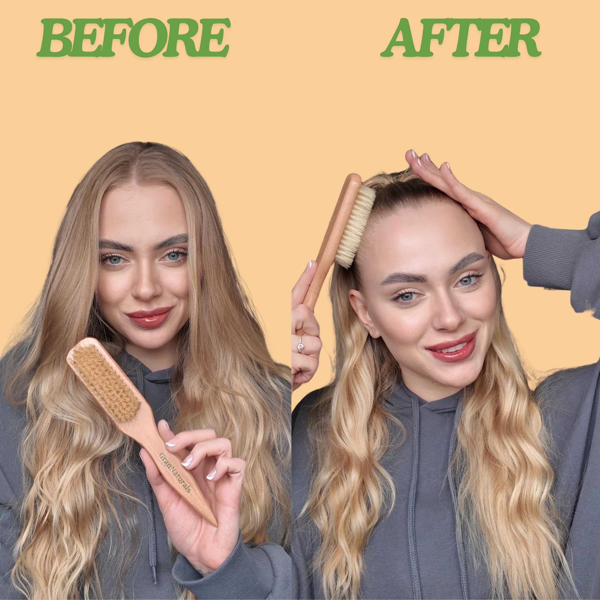 GranNaturals Cepillo de pelo suave con cerdas de jabalí