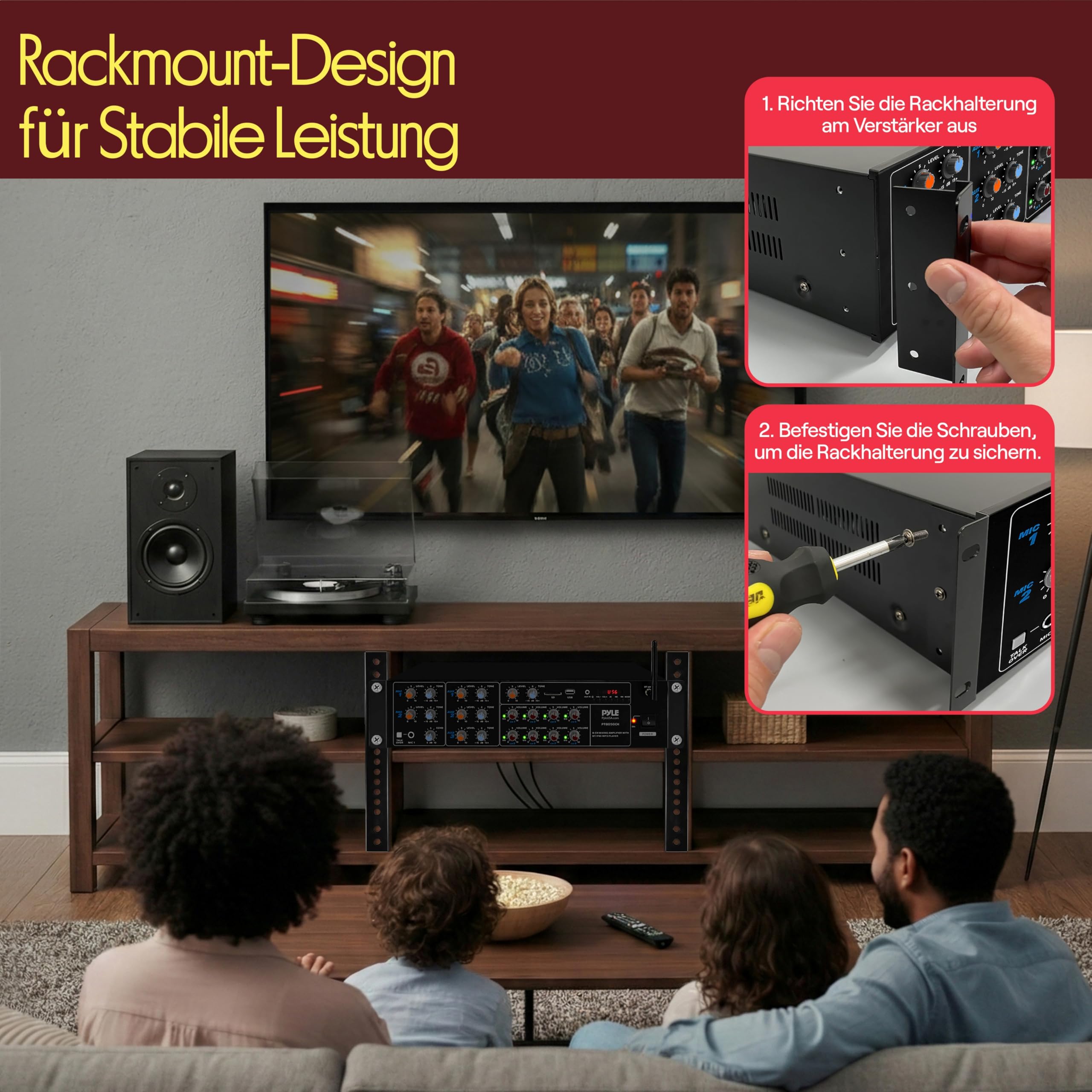 Pyle Mischverstärker, 8-Kanal Bluetooth HiFi Verstärker/Endstufe 4000W mit Mikrofon mit Talkover, RCA, USB, AUX für Lautsprecher, Karaoke, Party & Konferenz