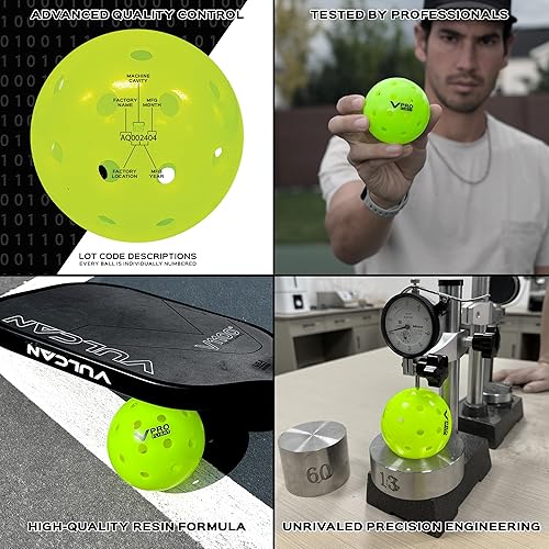 Miniatura 4 de Vulcan  Pelota oficial de pickleball VPRO Flight Outdoor de The PPA Tour & MLP  Paquete de bolas de 3, 6, 12, 36 y 100  Amarillo de alta visibilidad