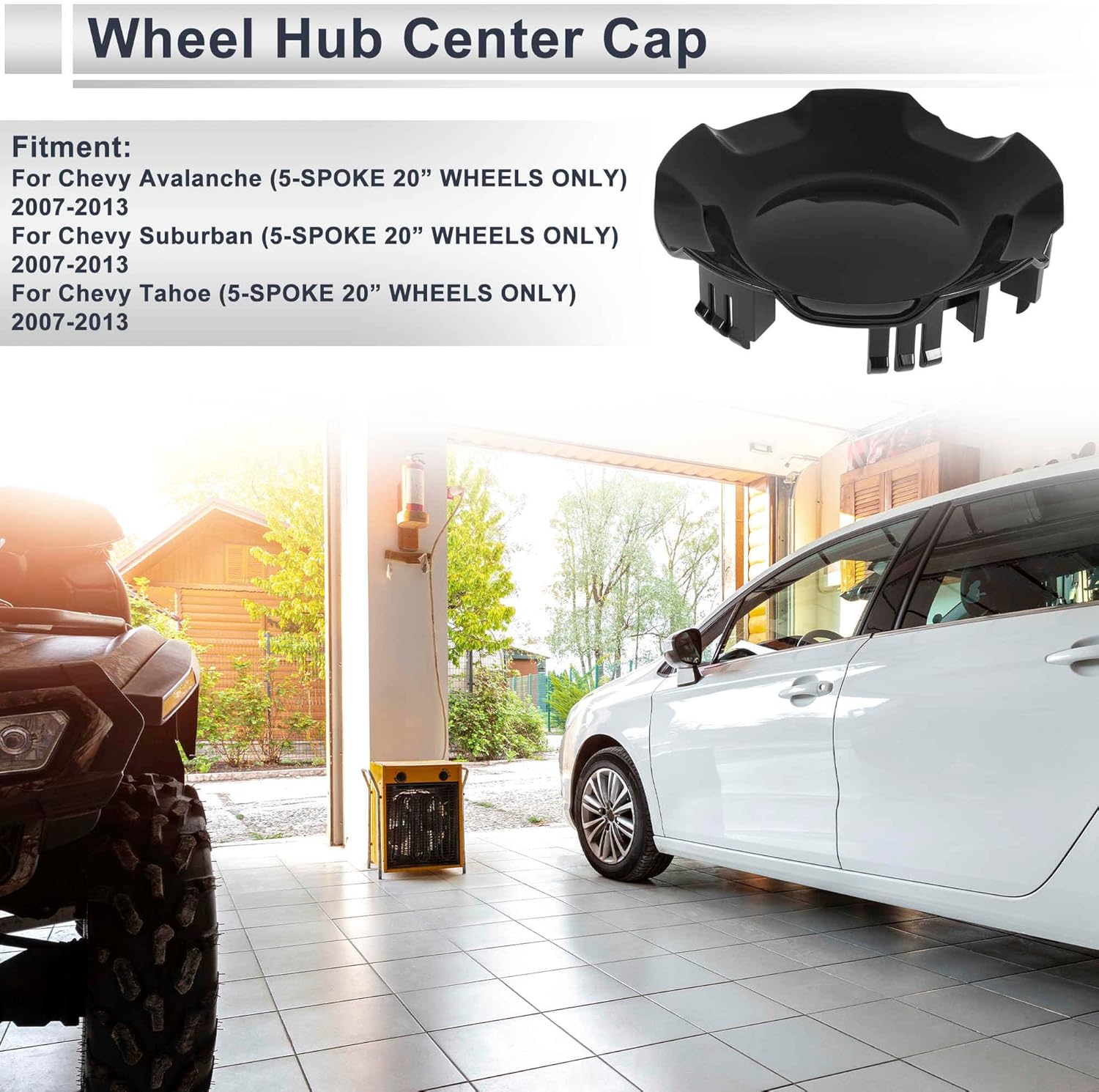 Black Wheel Hub Center Cap for Chevy Avalanche (5-SPOKE 20” WHEELS ONLY) 2007-2013 No.9597686/9595152/9596007 6 Lugs 4 Pcs