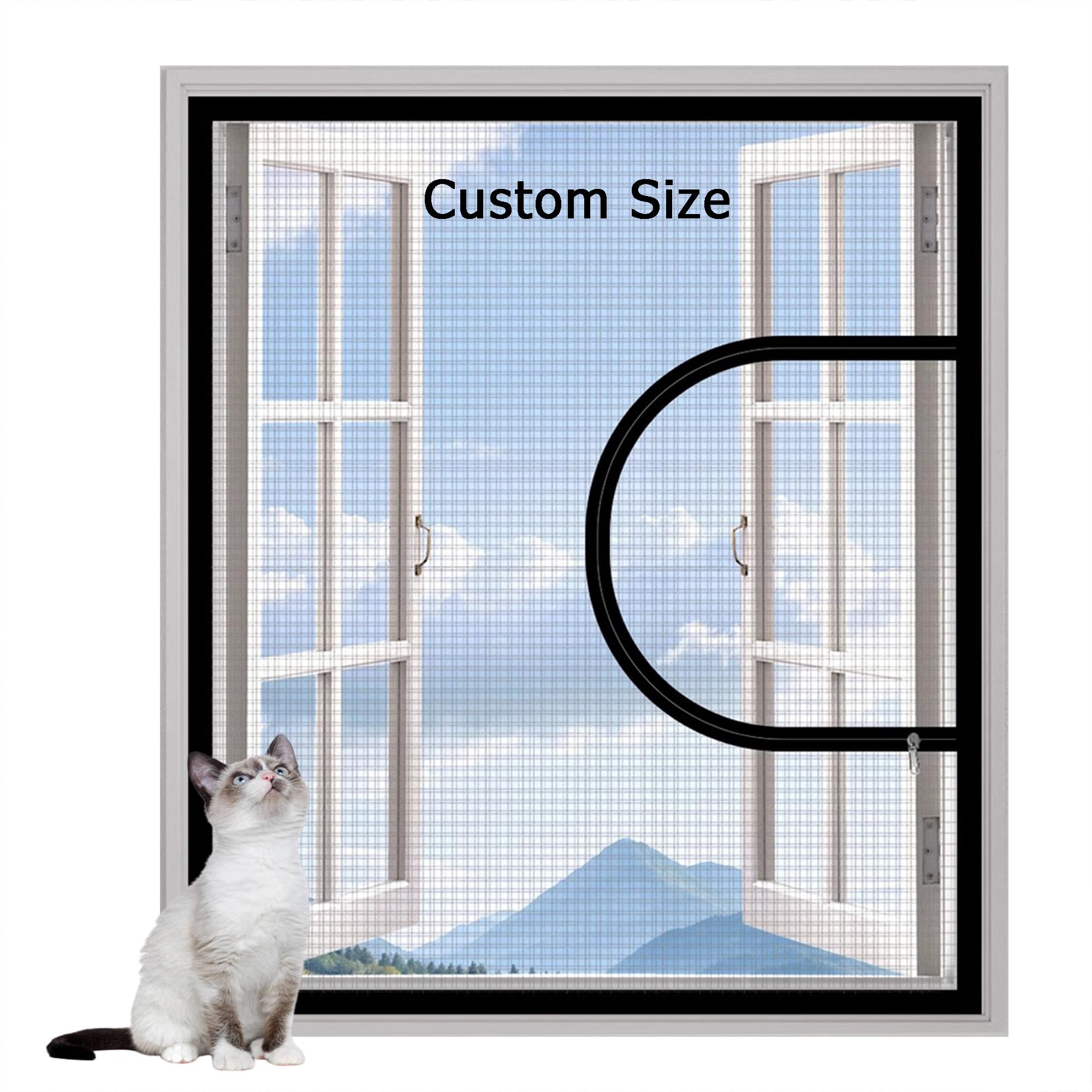 Custom Size Window Screen Mesh, Fly Screen Anti-Bug Mosquito Netting with Self-Adhesive Tape, Window Protection for Cats, Washable Mesh Balcony Cat Safety Net