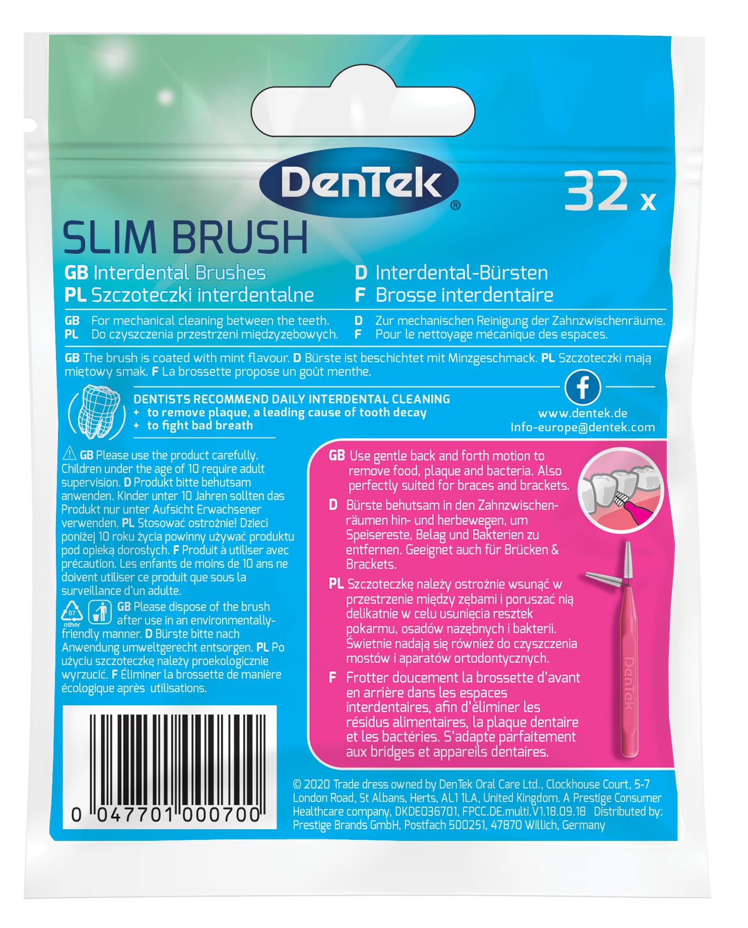10 x interdental de cepillos de 32 STK extra Fein Dentek 2 – 3 mm – Slim Brush ventaja Paquete