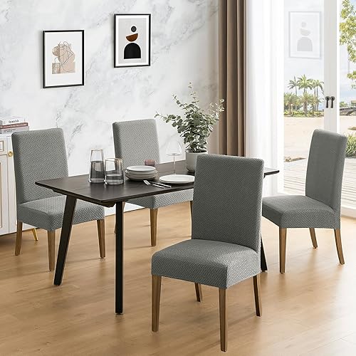 Miniatura 32 de MOSAYT Juego de 6 fundas para sillas de comedor 100% impermeables, súper ajuste elástico jacquard Parson, fundas extraíbles y lavables para sillas