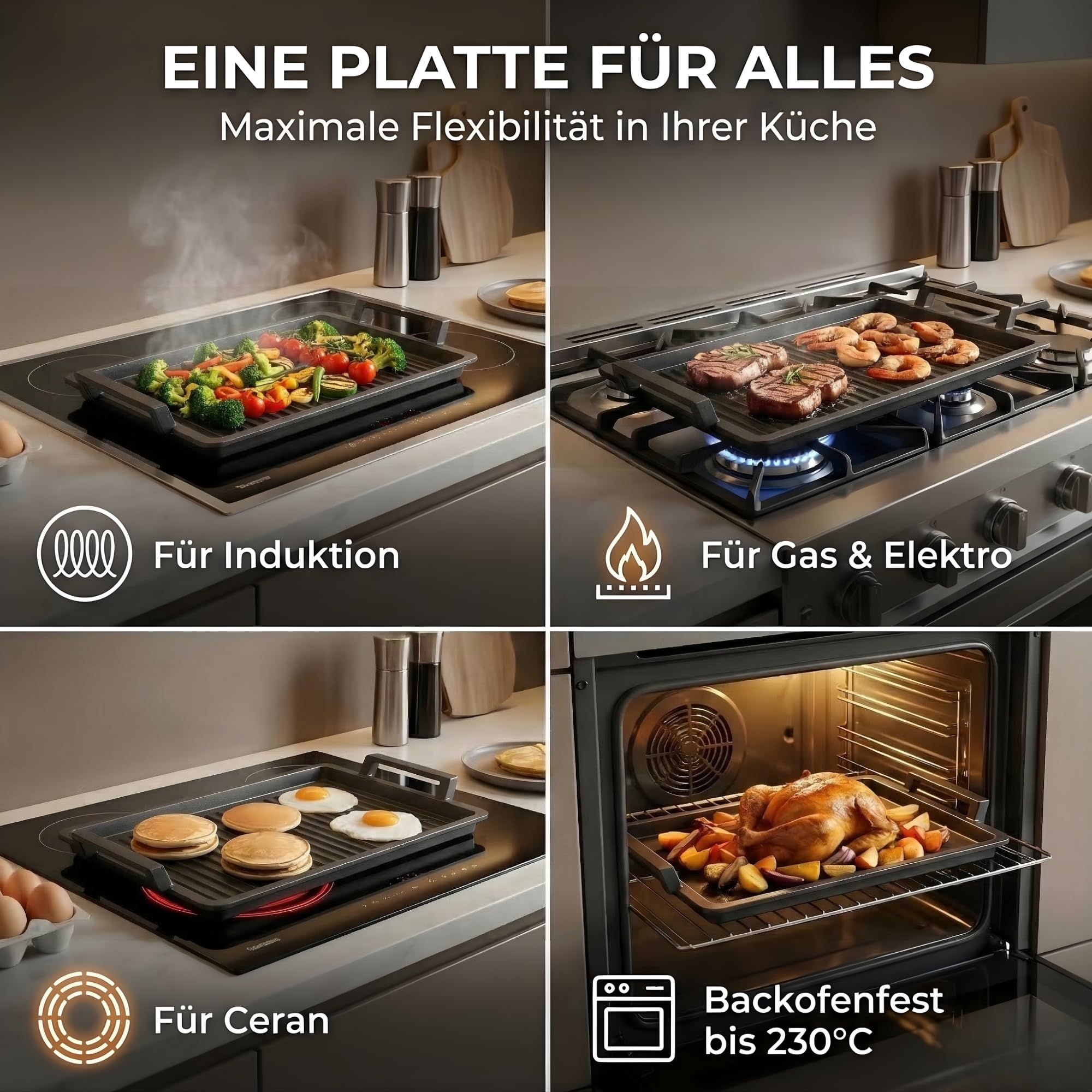 Lieblingspfanne Grillplatte BBQ 41x24 cm I mit Seitengriffen & 4-fach-Antihaftbeschichtung I aus Aluminium Guss für alle Herdarten inkl. Induktion & Gasgrill