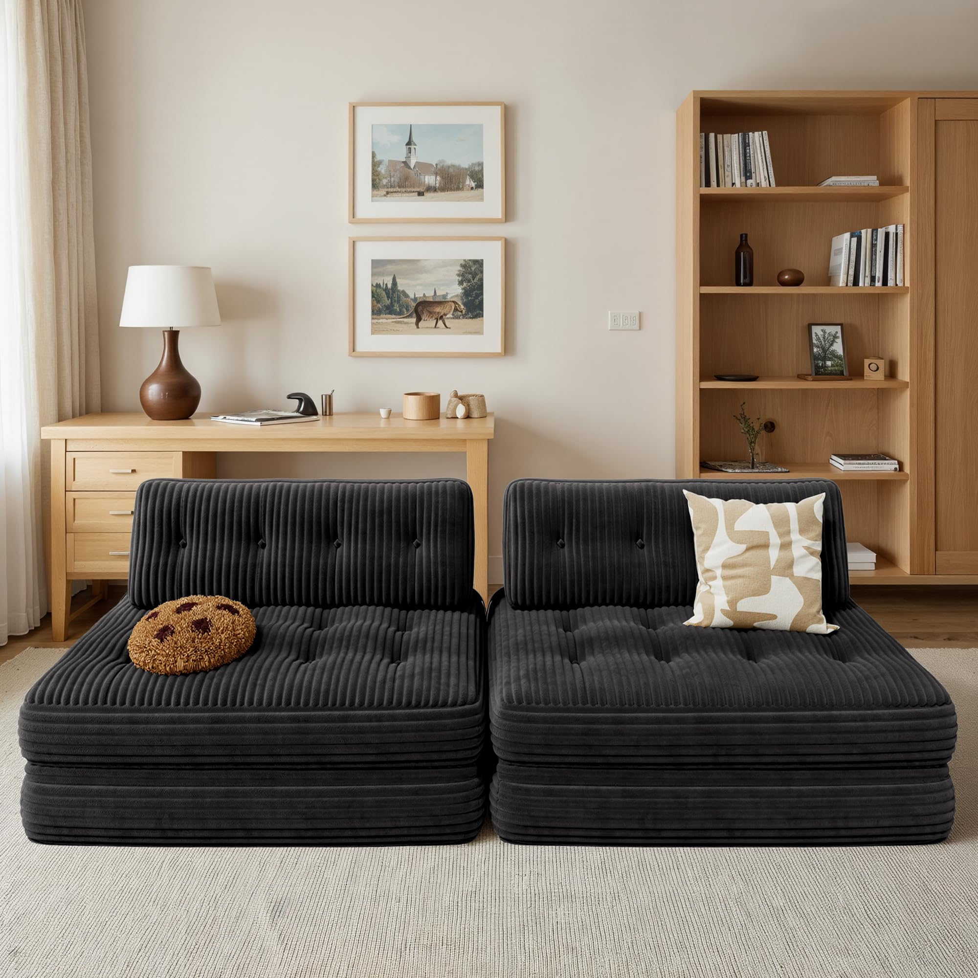 Xbro Divano Letto Matrimoniale 2 Posti 200x130 cm Pieghevole Salvaspazio in Velluto a Coste con Poggiatesta, Compatto per Soggiorno e Ospiti, Grigio Scuro