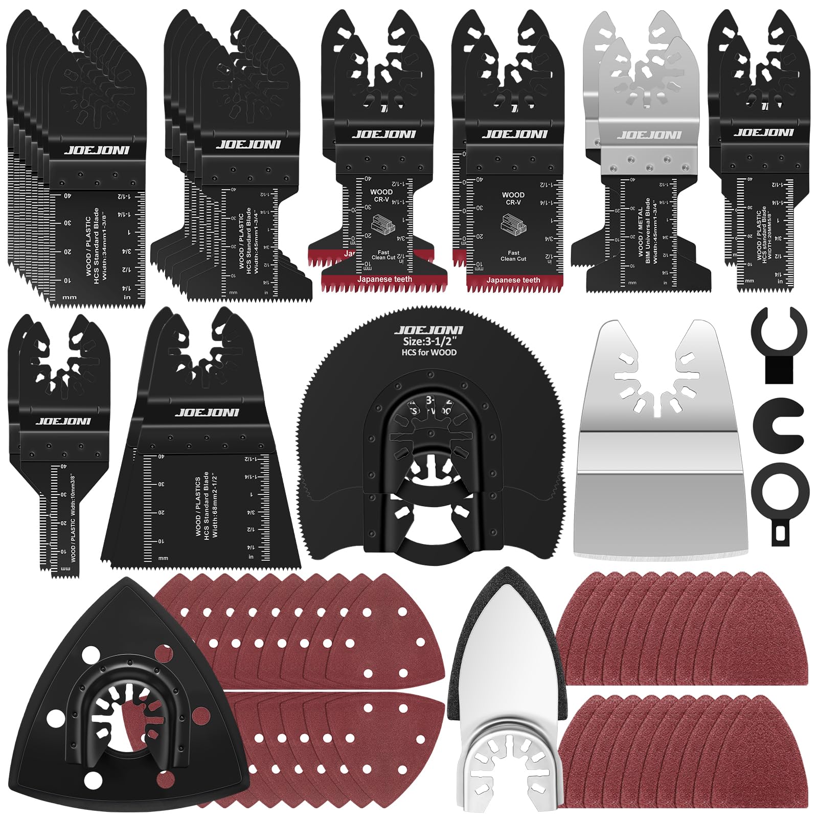 JOEJONI 134-delige multitool zaagbladenset, universele oscillerende zaagbladen, multifunctioneel gereedschap accessoires voor metaal, hout, voor Dewalt, Makita, Ryobi, Milwaukee, Bosch, Dremel, Fine