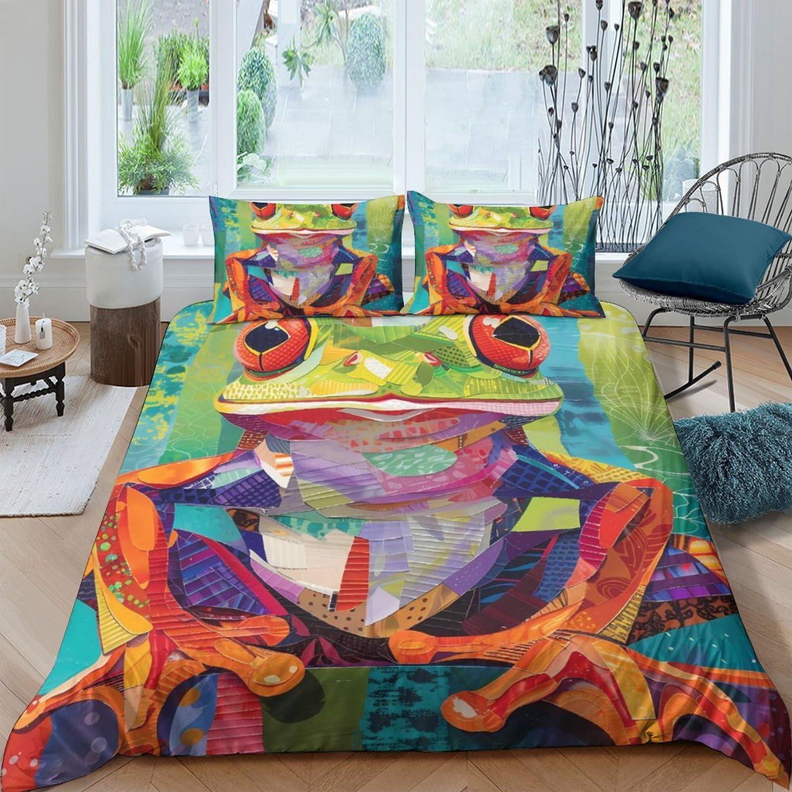 Ctjqhvkz Style-3 3D Printed Colorful Frog Fitted Sheet Microfiber Soft Vibrant Abstract Animal Mattress Cover For Bedroom Guest Room Decor Single（135X200cm）